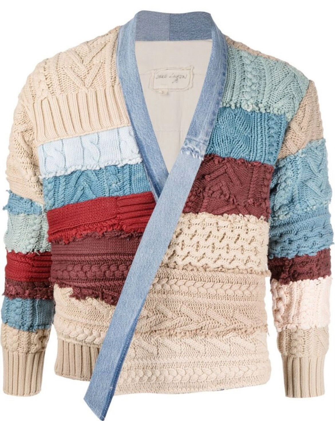 greg lauren patchwork design cardigan jacket