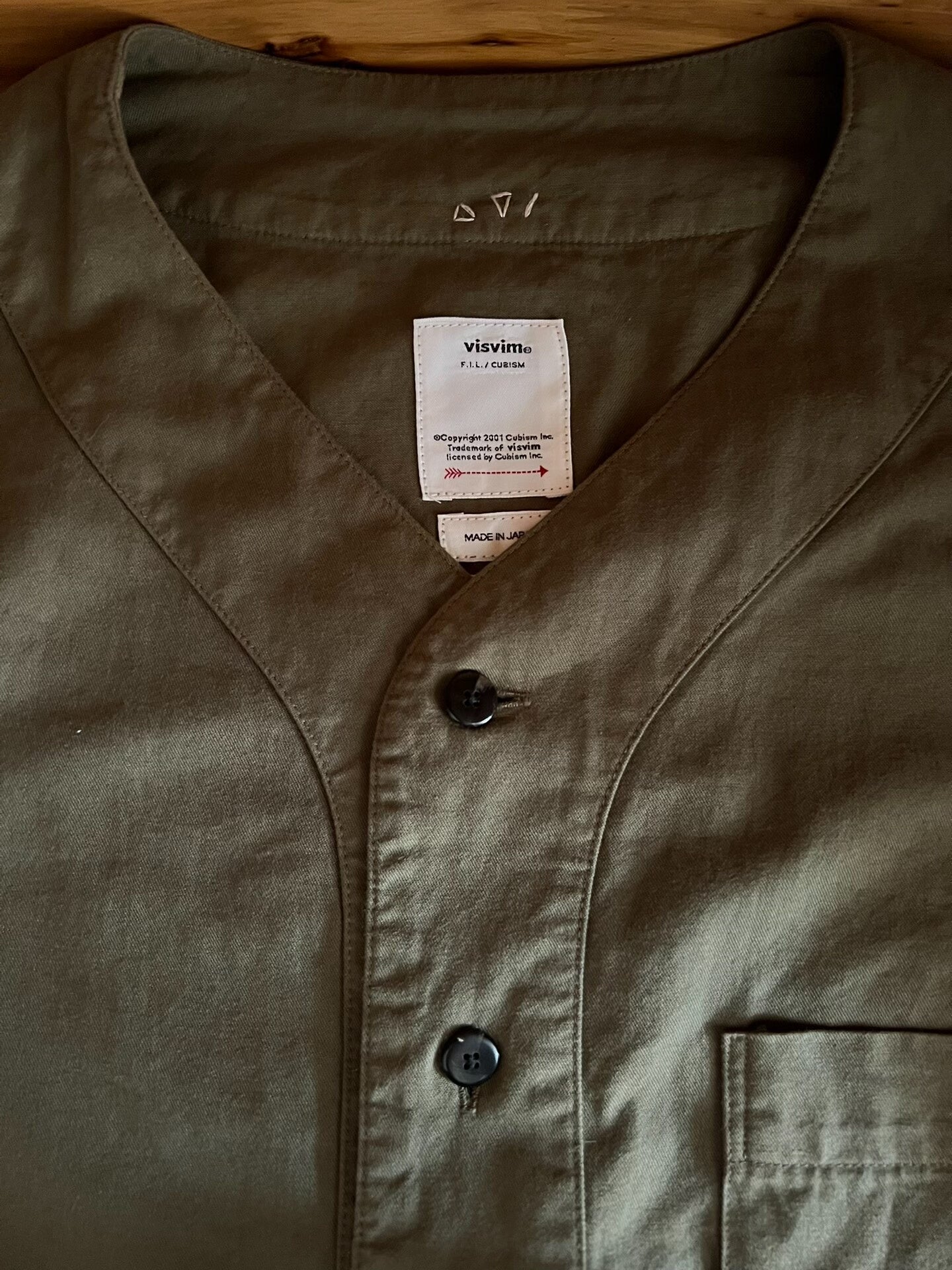 visvim Giza Cotton Baseball Shirt in Olive Green