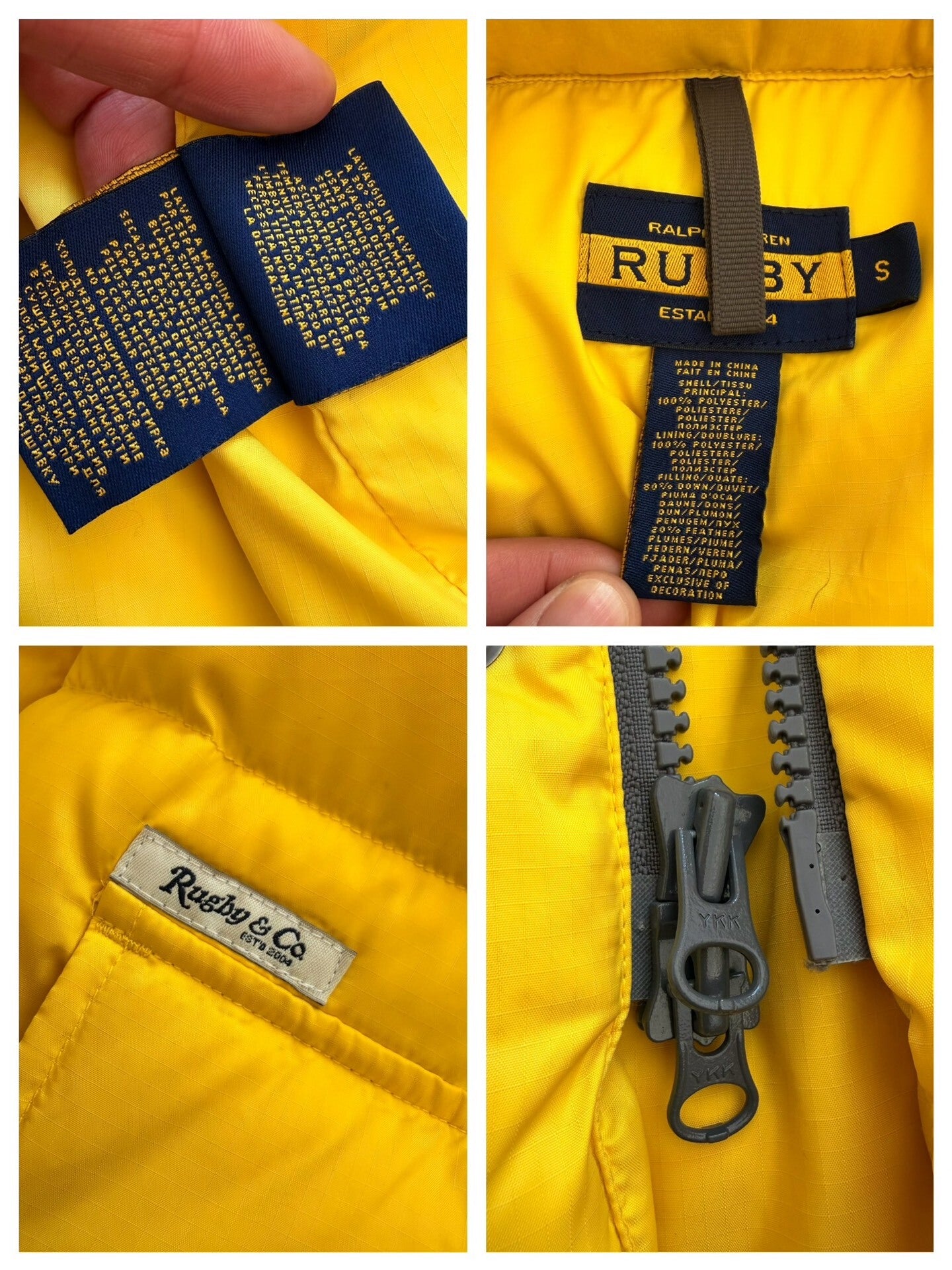 Yellow Hooded Puffer Jacket RL Rugby