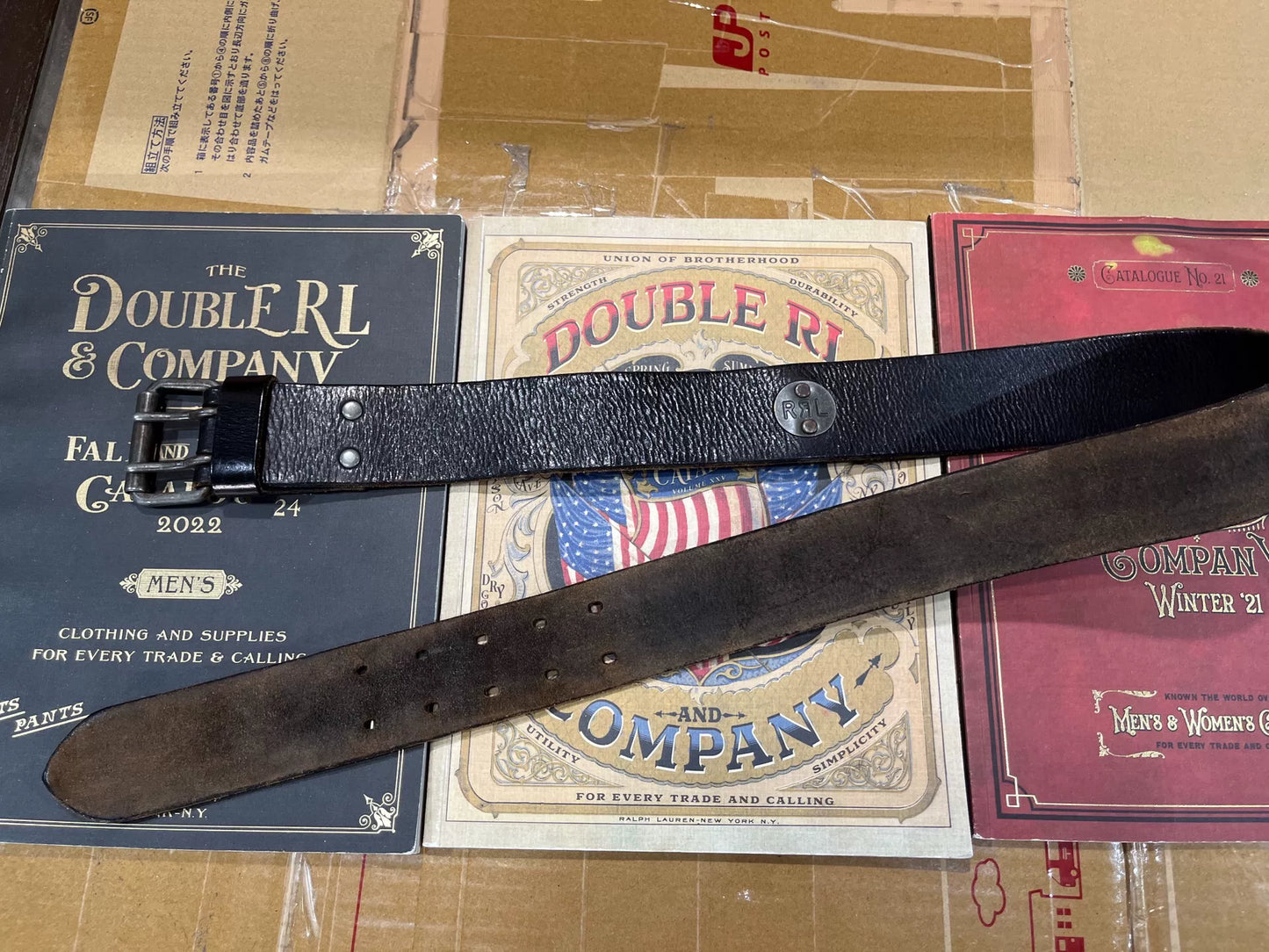 black leather double rl belt