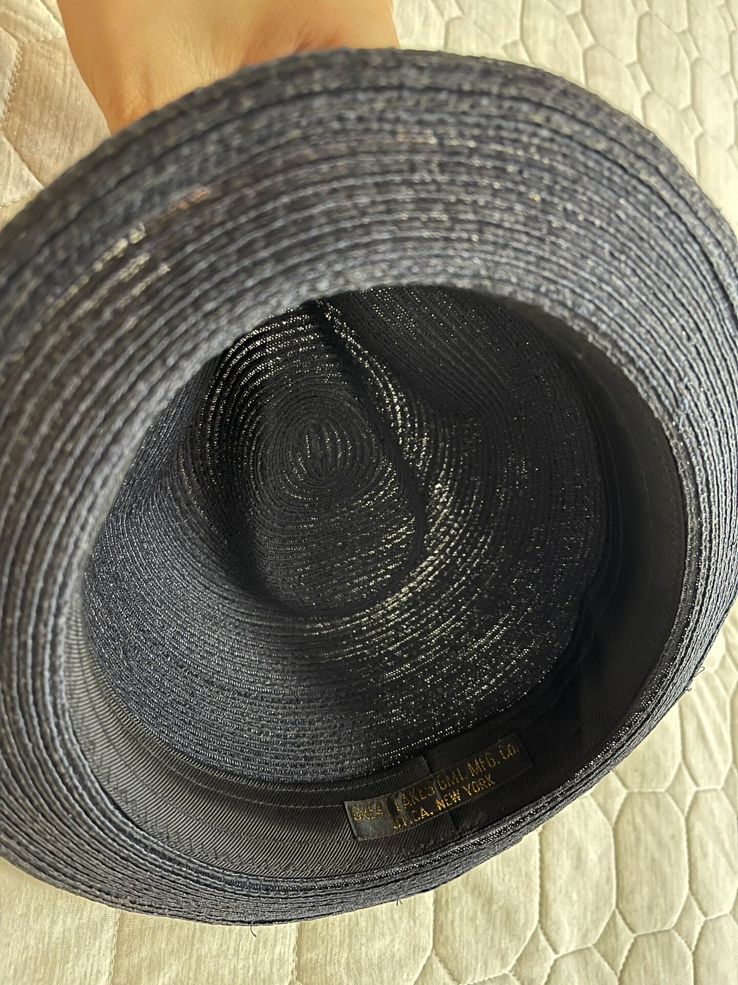 stylish navy blue woven straw hat