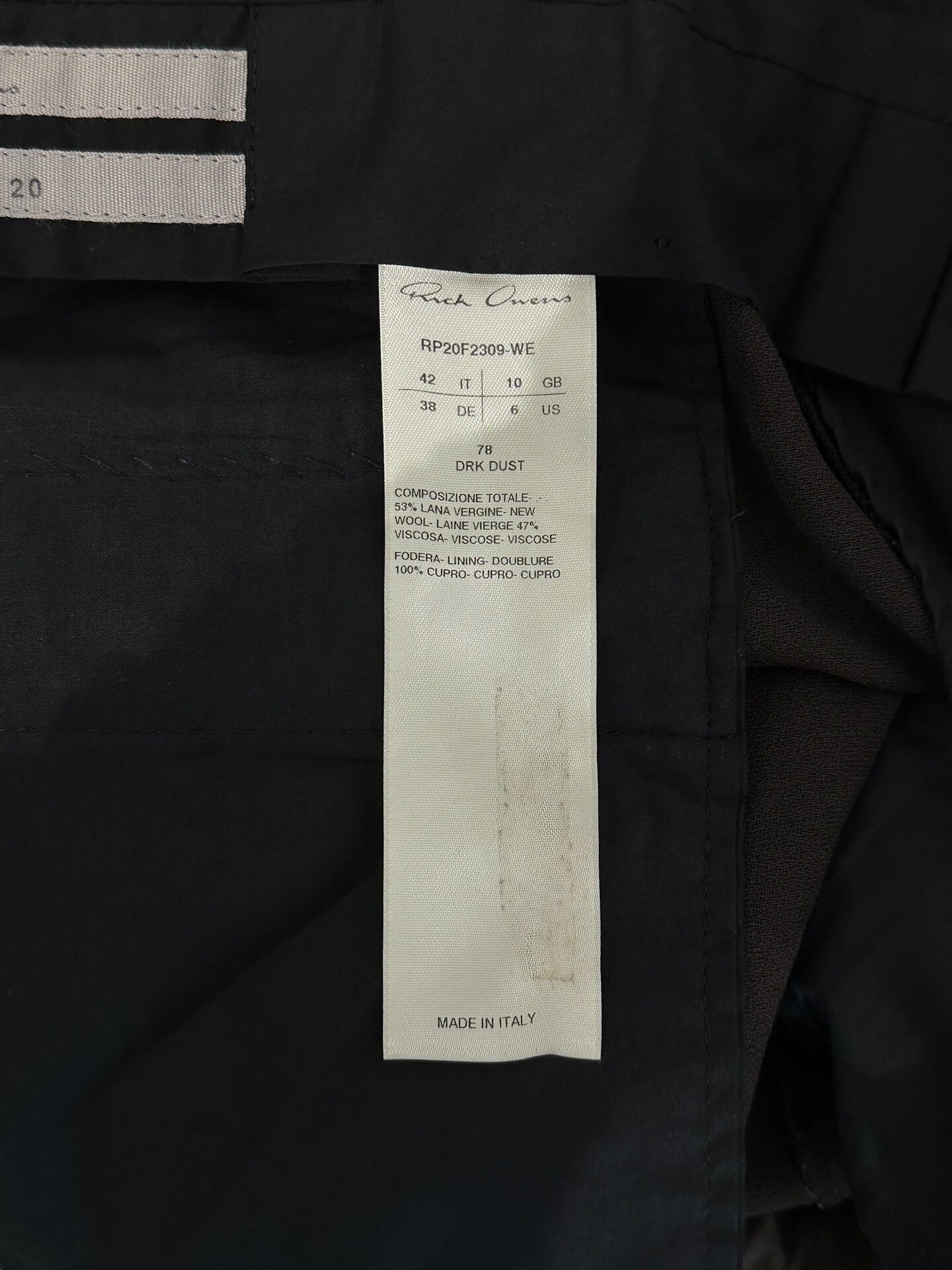 Rick Owens Main Line Trousers Size 42