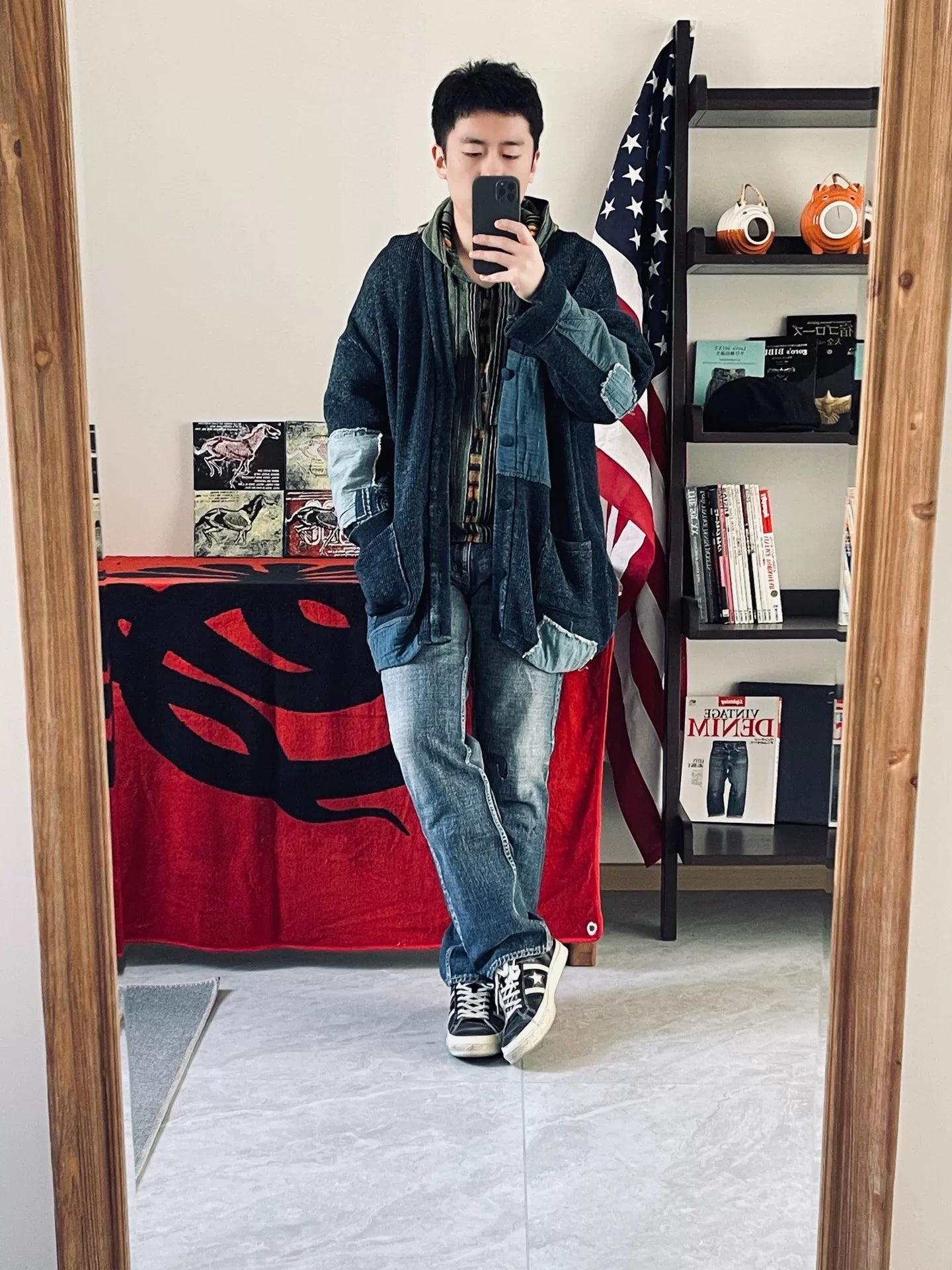 setto indigo label patchwork cardigan