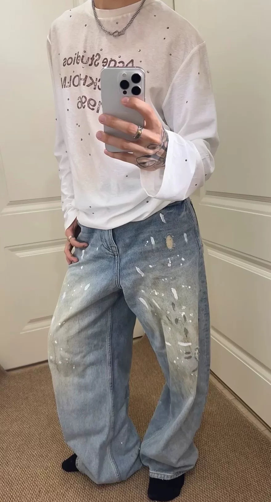 Acne Studios Blue Ink Splash Baggy Jeans