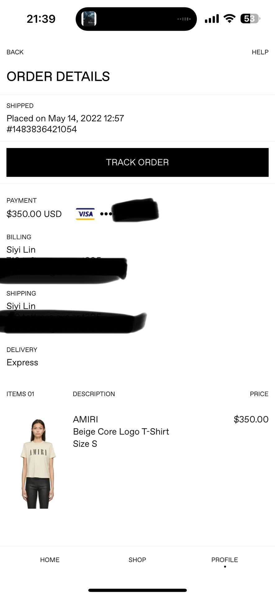 Amiri Beige Core Logo T-Shirt Size S