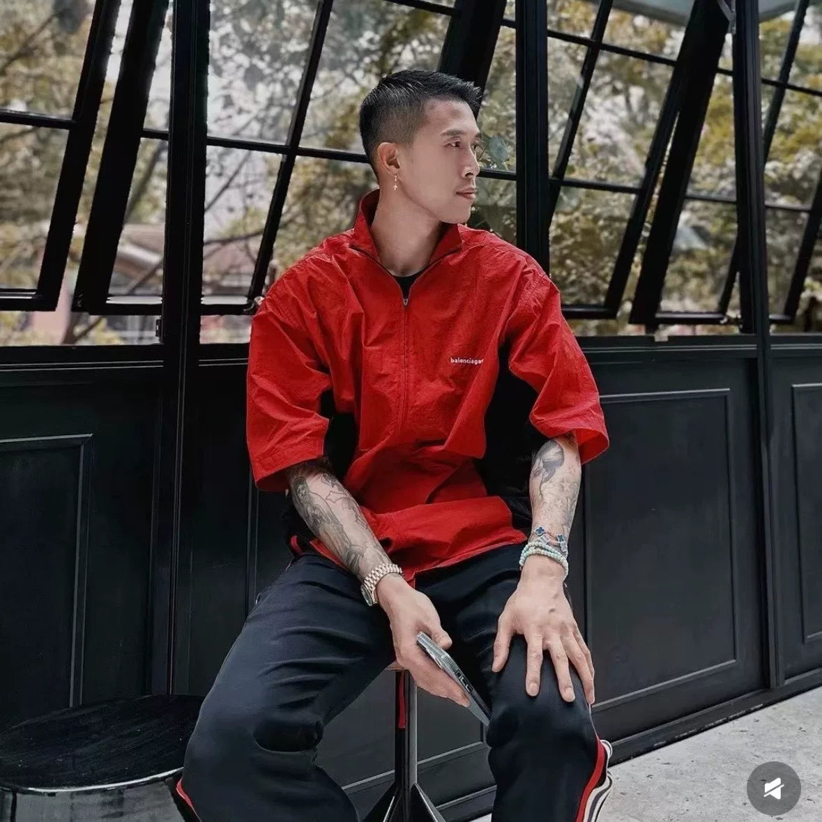 Balenciaga Color Block Half Sleeve Jacket