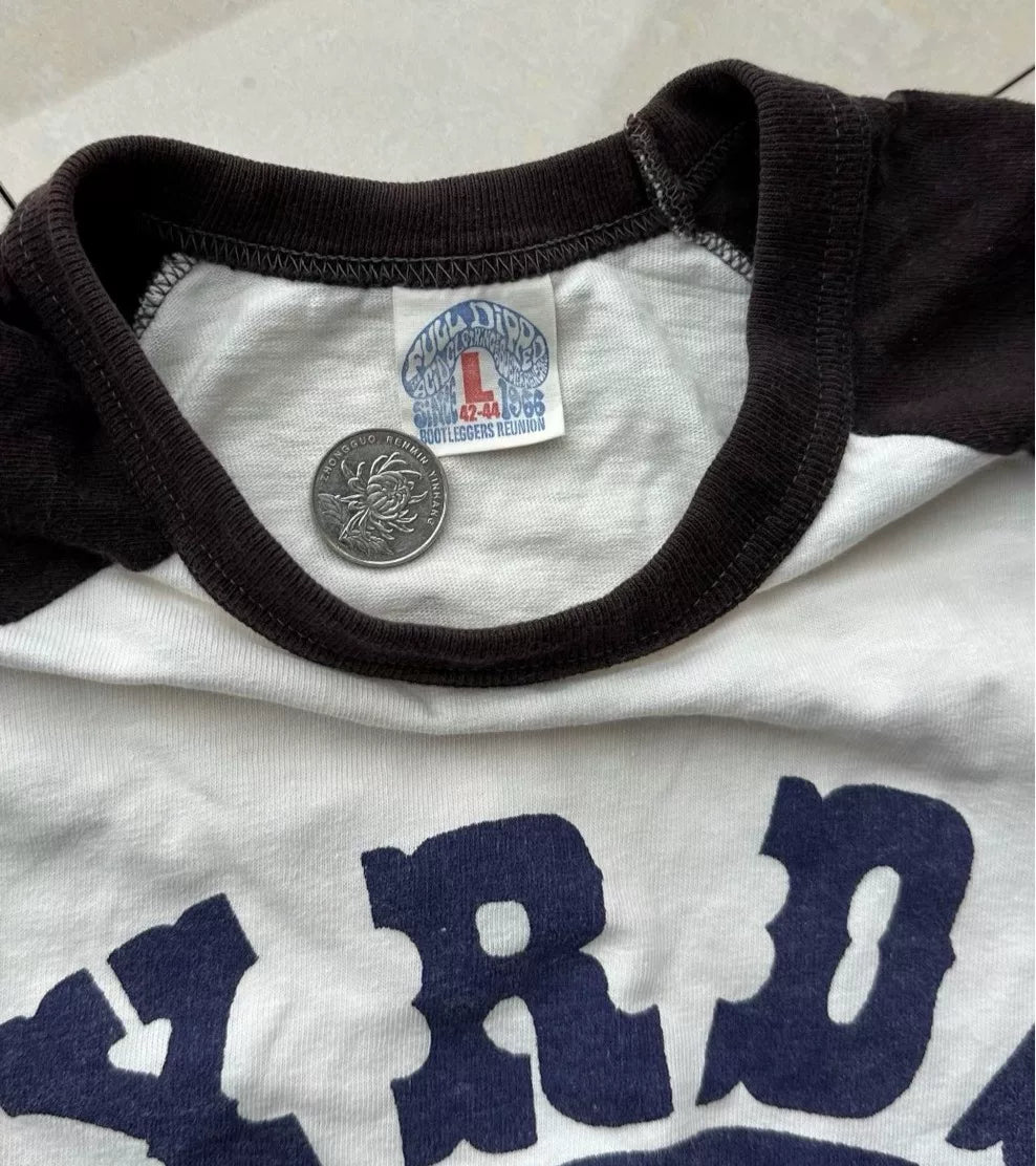 vintage black and white graphic baseball shirt