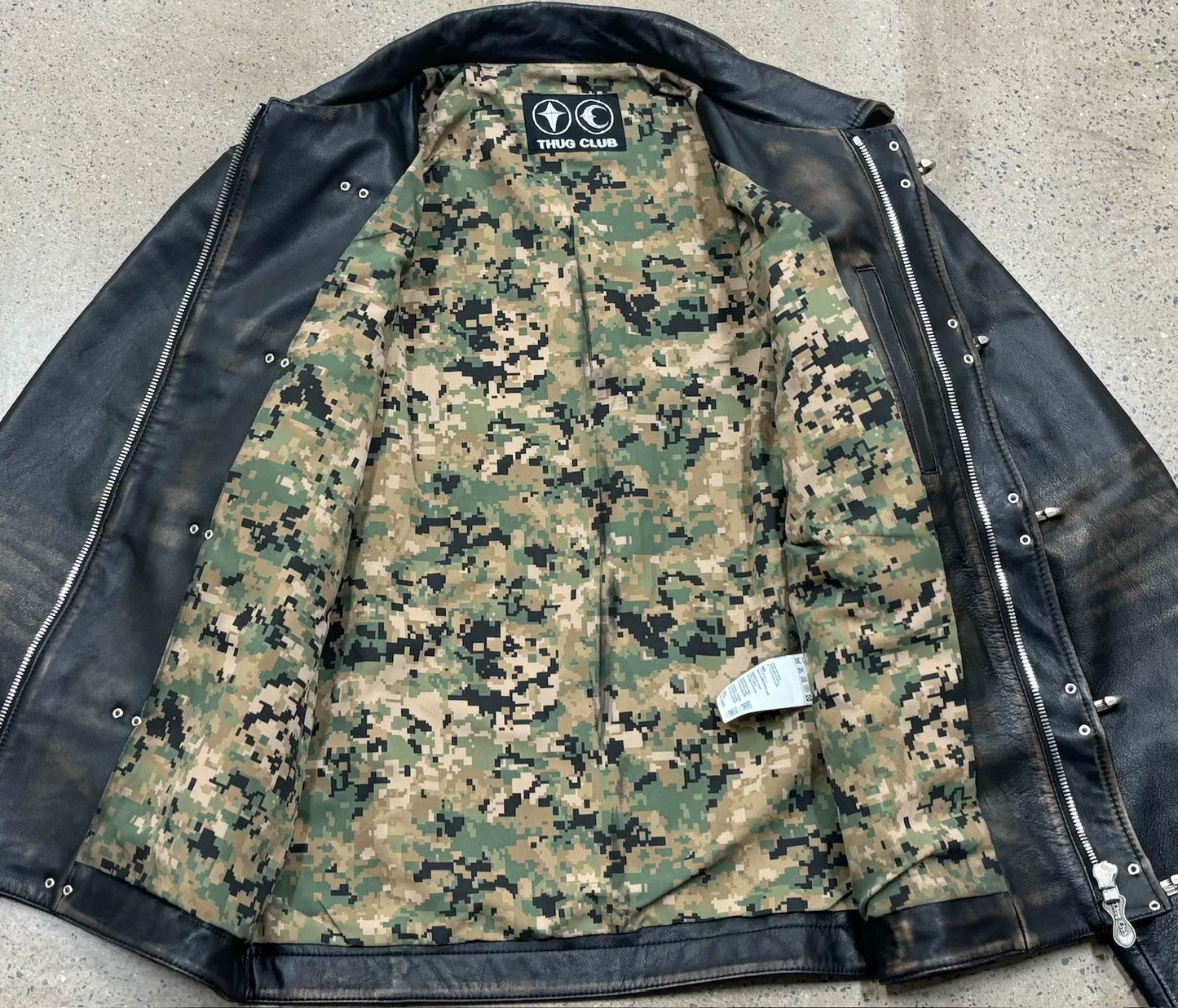 thug club vintage leather motorcycle jacket