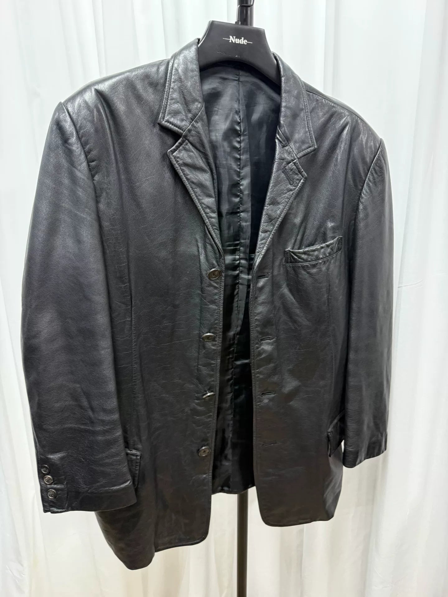 yohji yamamoto men's oversized leather jacket
