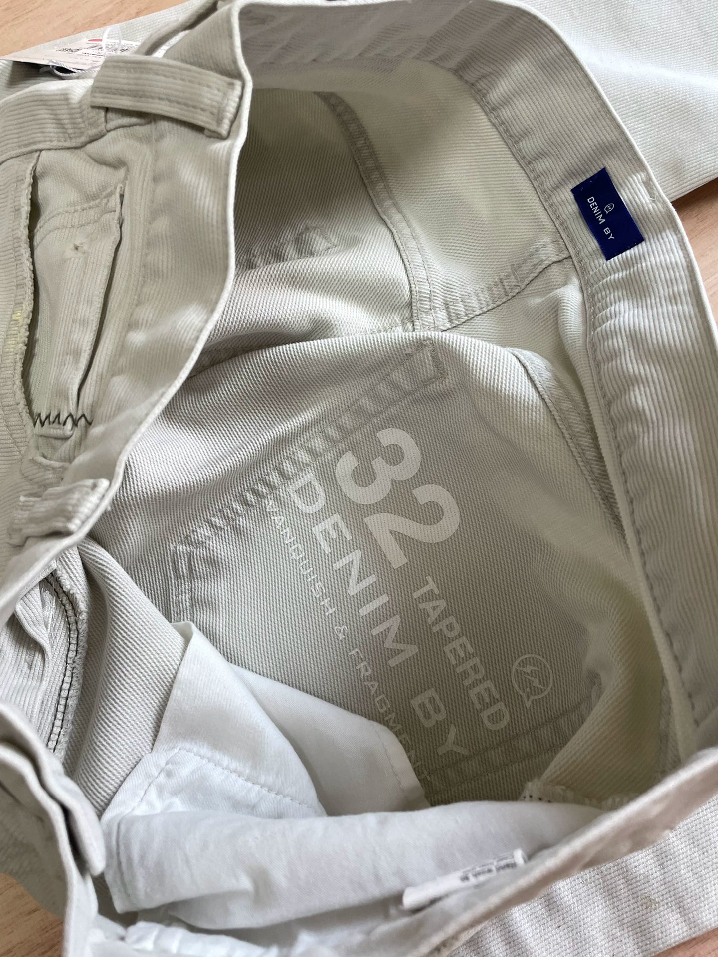 ivory corduroy pants with paint splatter