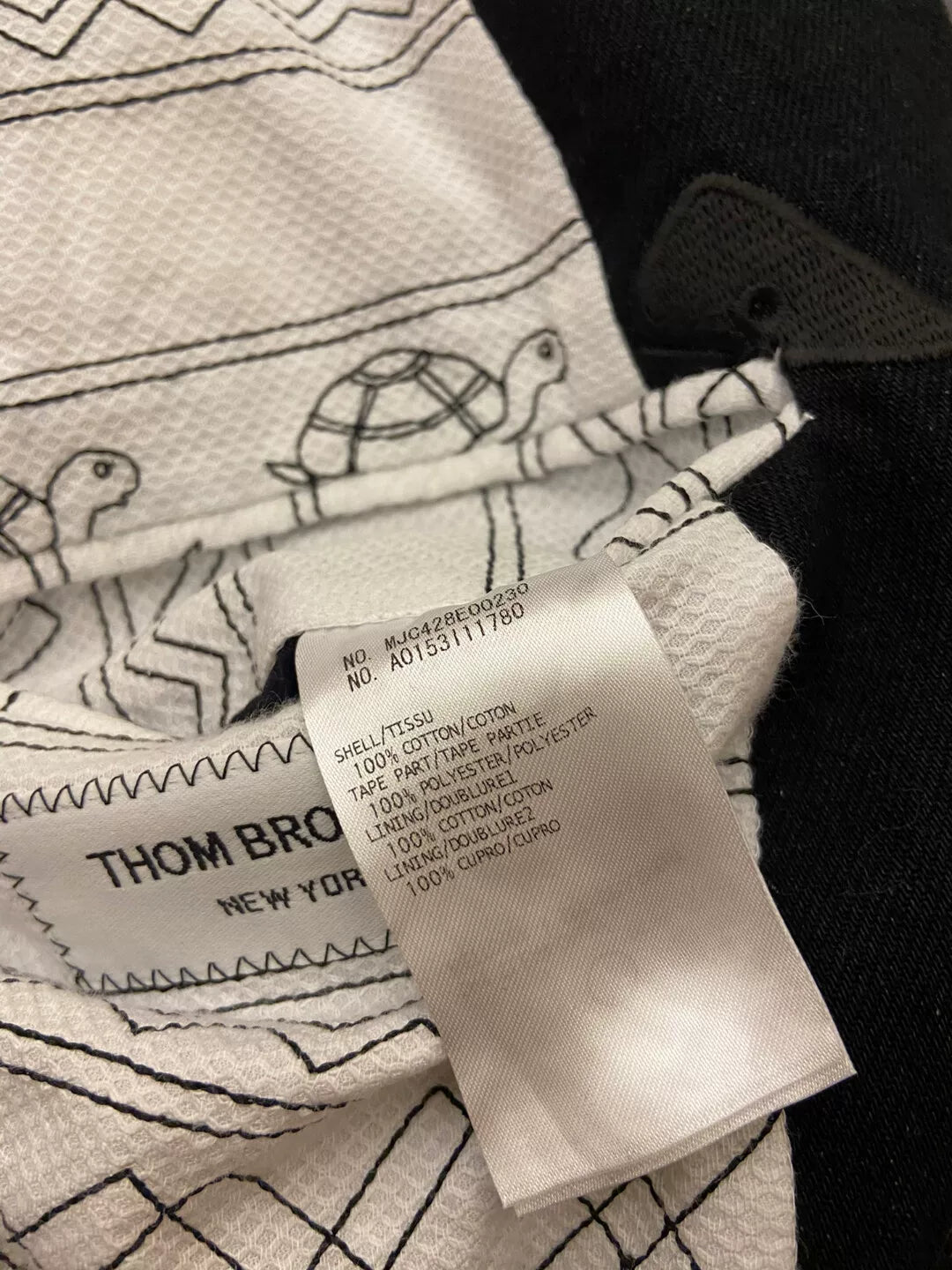 thom browne embroidered black coat with details