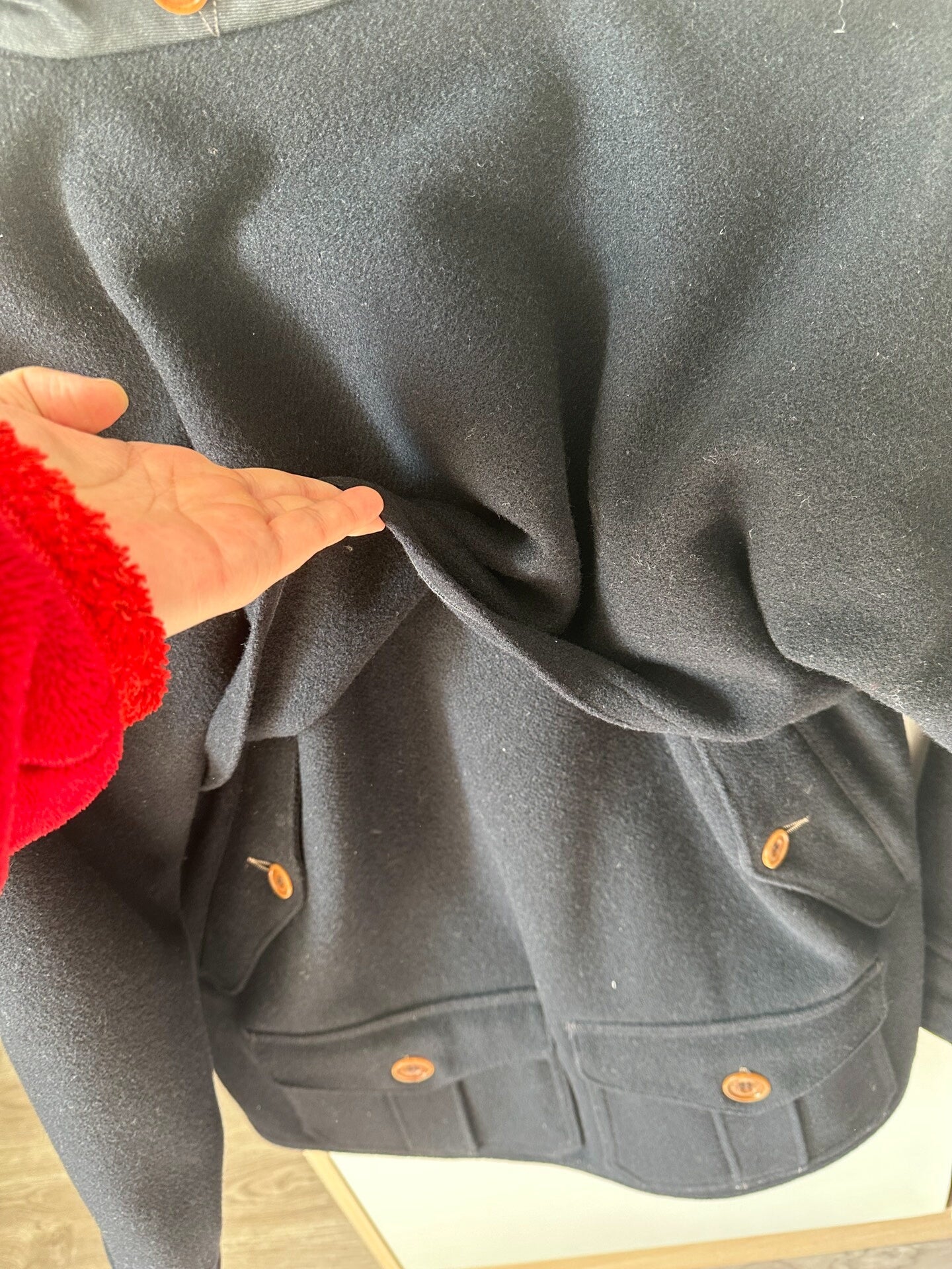 Black Wool Multi-Pocket Windbreaker Jacket