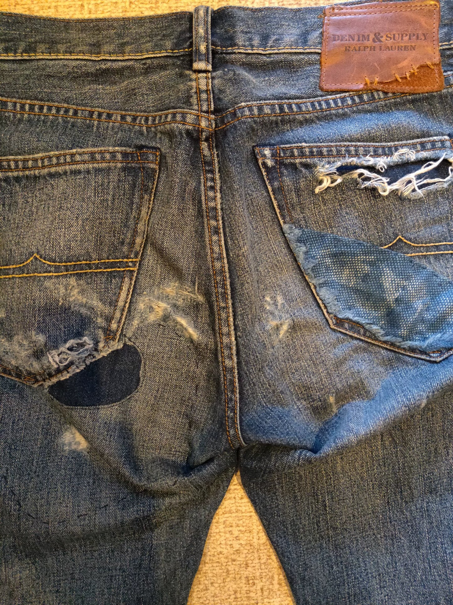 RRL Distressed Art Patch Jeans