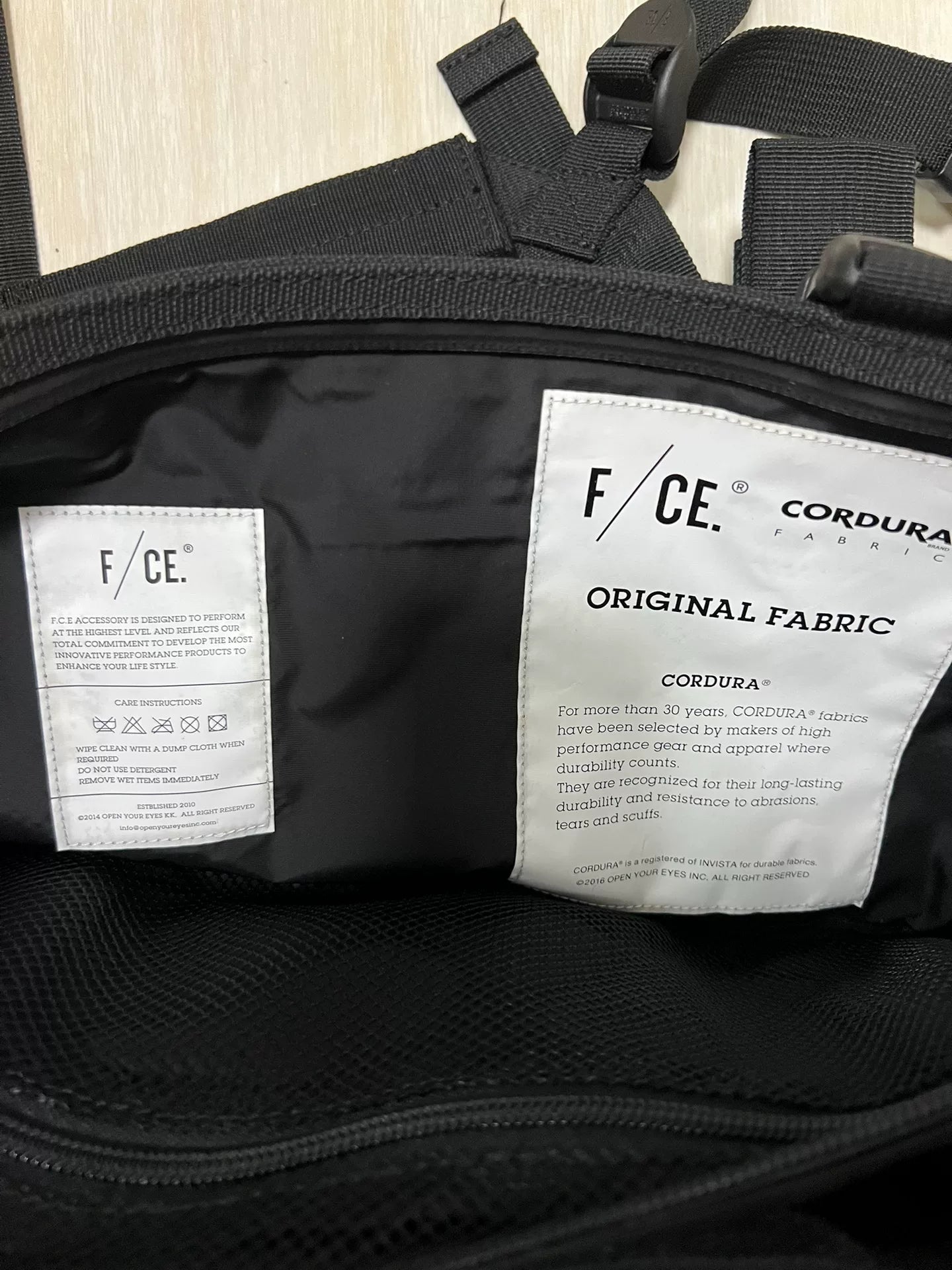 black utility vest bag from f/ce