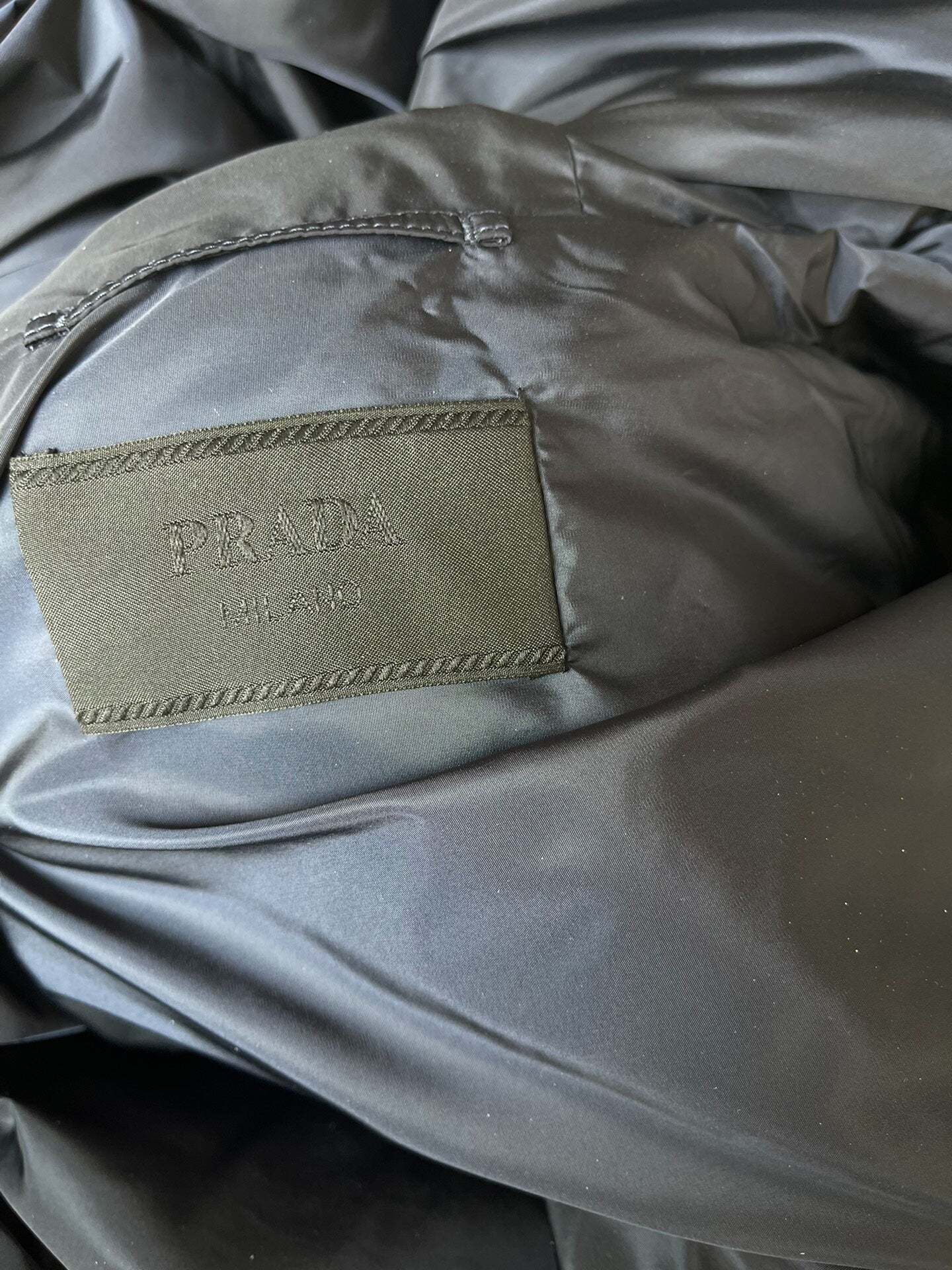 prada corduroy down jacket in navy blue