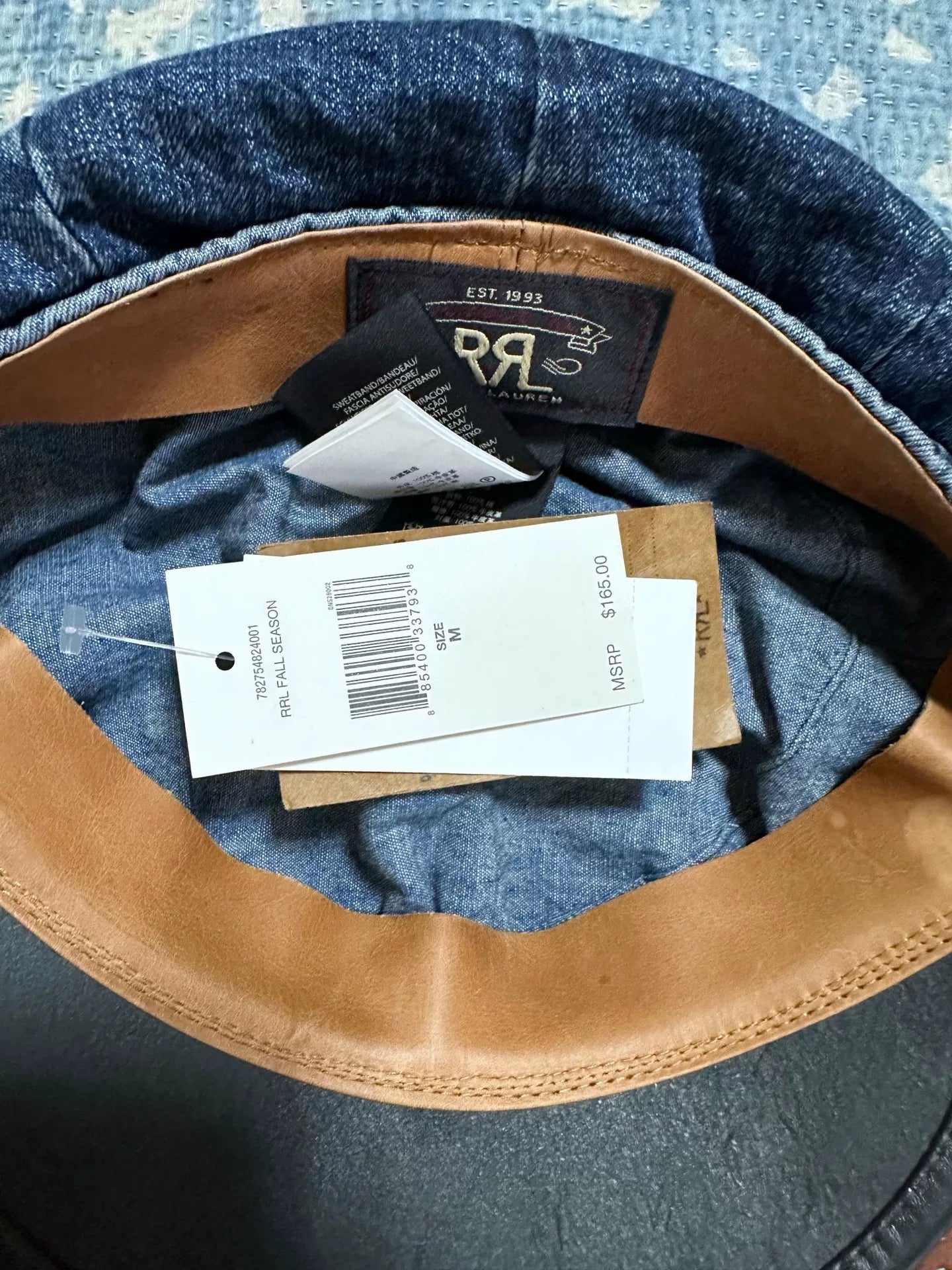 RRL Denim Leather Patchwork Newsboy Cap