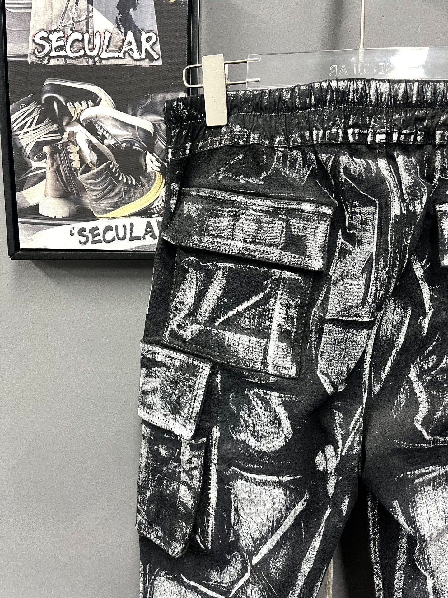 Rick Owens Painted Black White Cargo Pants