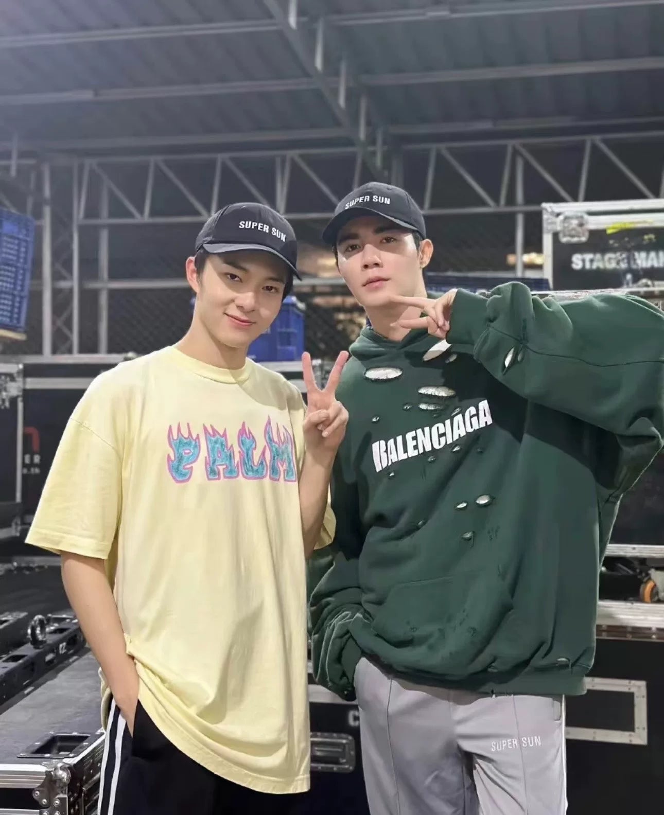 balenciaga distressed logo hoodie green