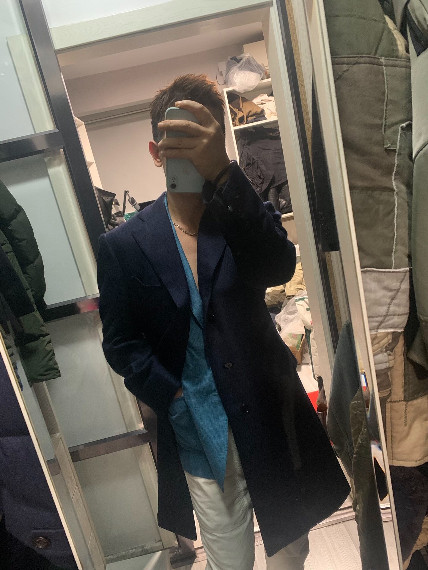 navy wool cashmere long coat by cesare attolini