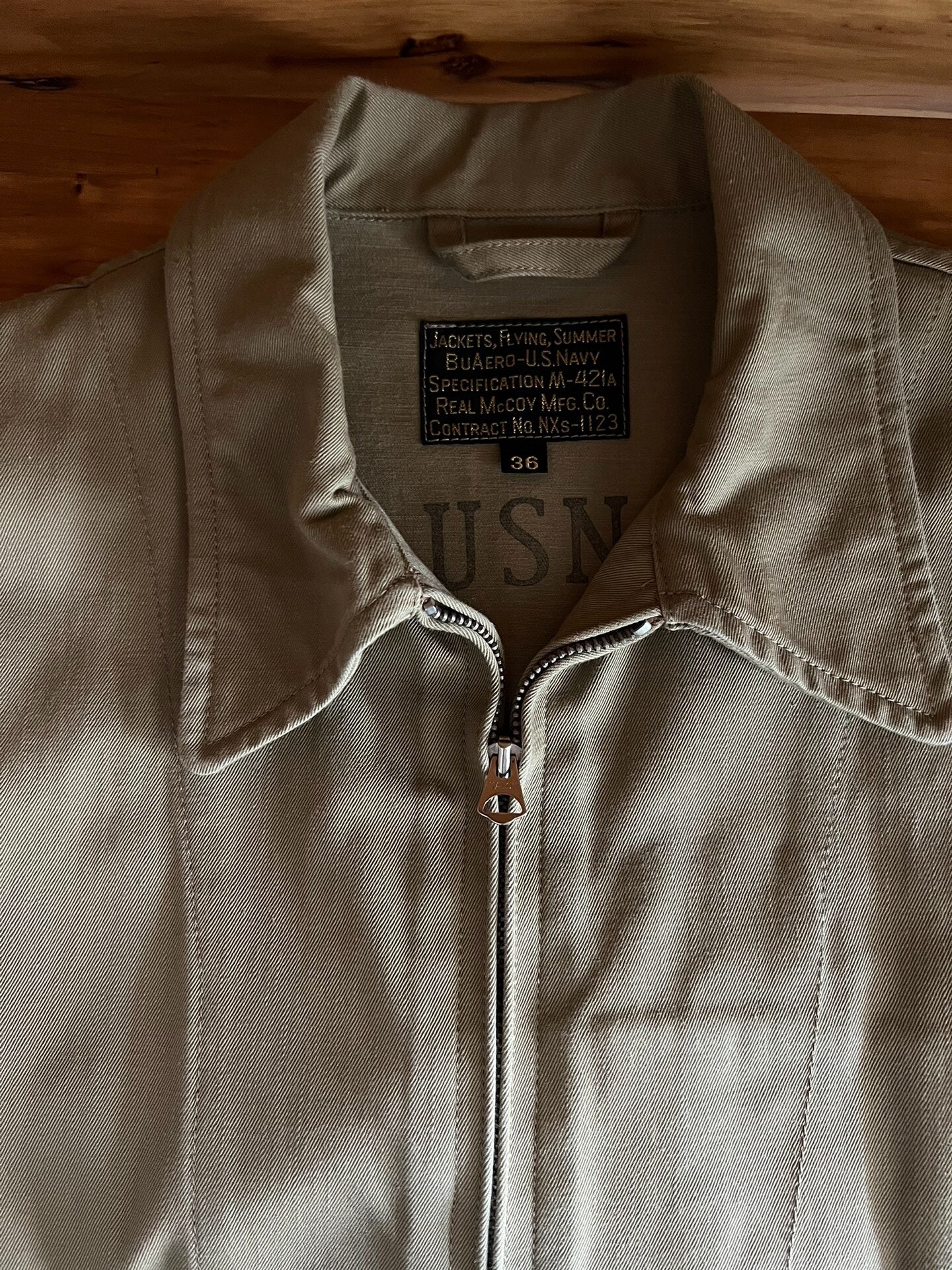 real mccoy's type m-421a khaki flight jacket
