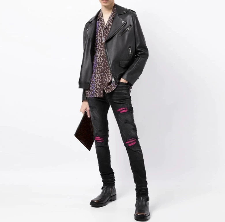 amiri cracked pink leather mx1 pants