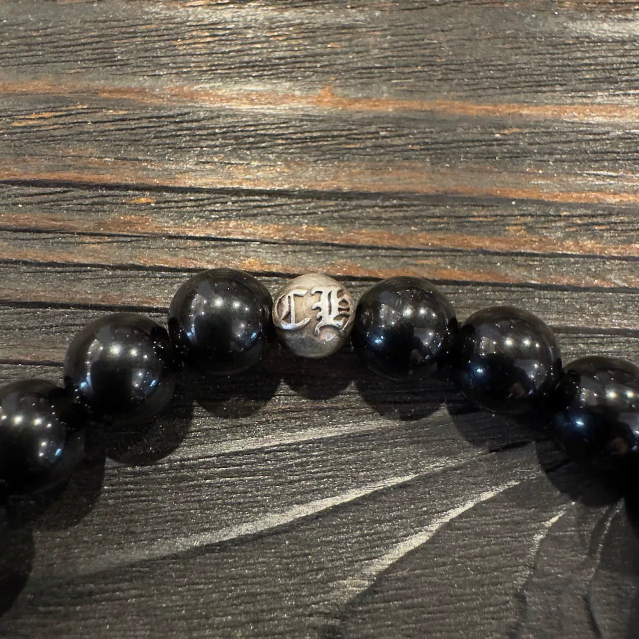 Chrome Hearts 925 Silver Obsidian Bracelet