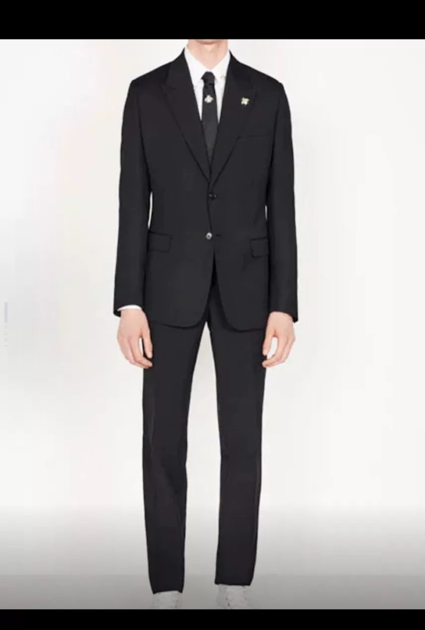 Dior Black Wool Suit with Bee Brooch