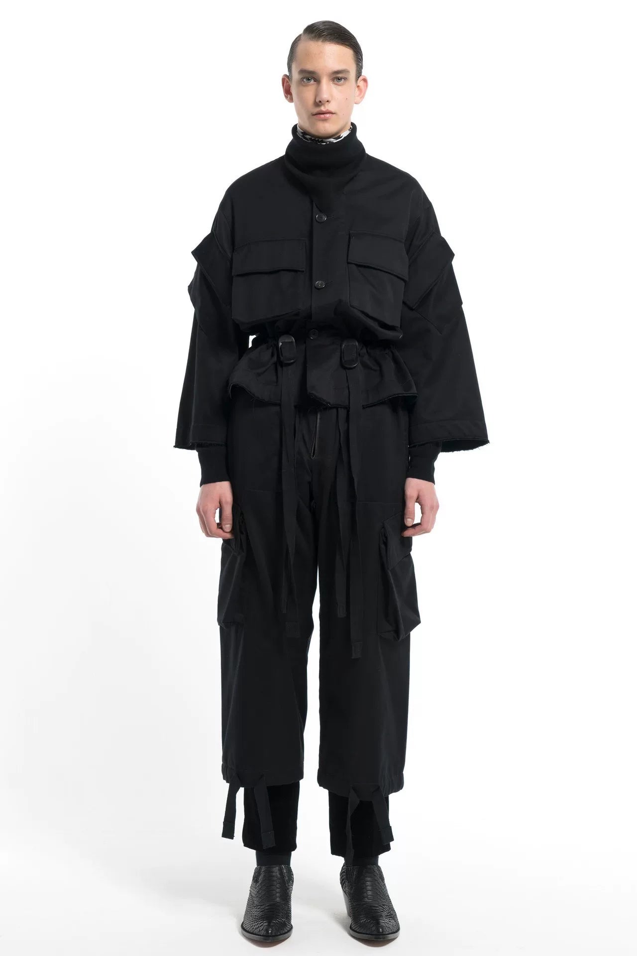 black oversized jacket with frayed hem