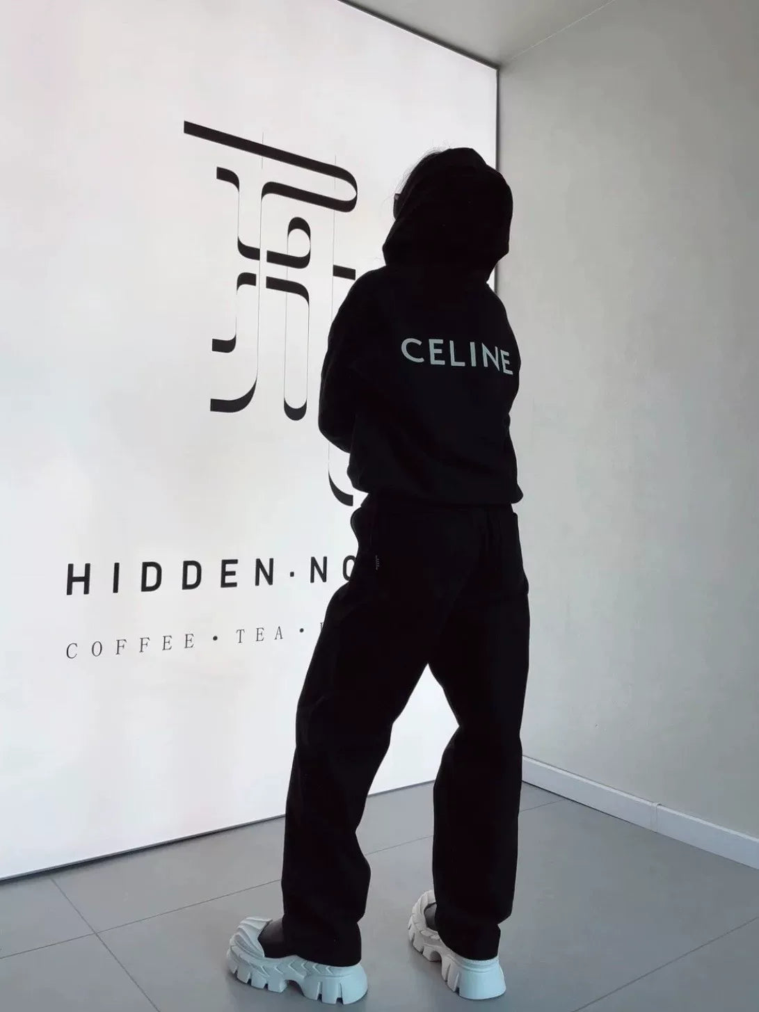Celine Logo Print Hoodie in Black