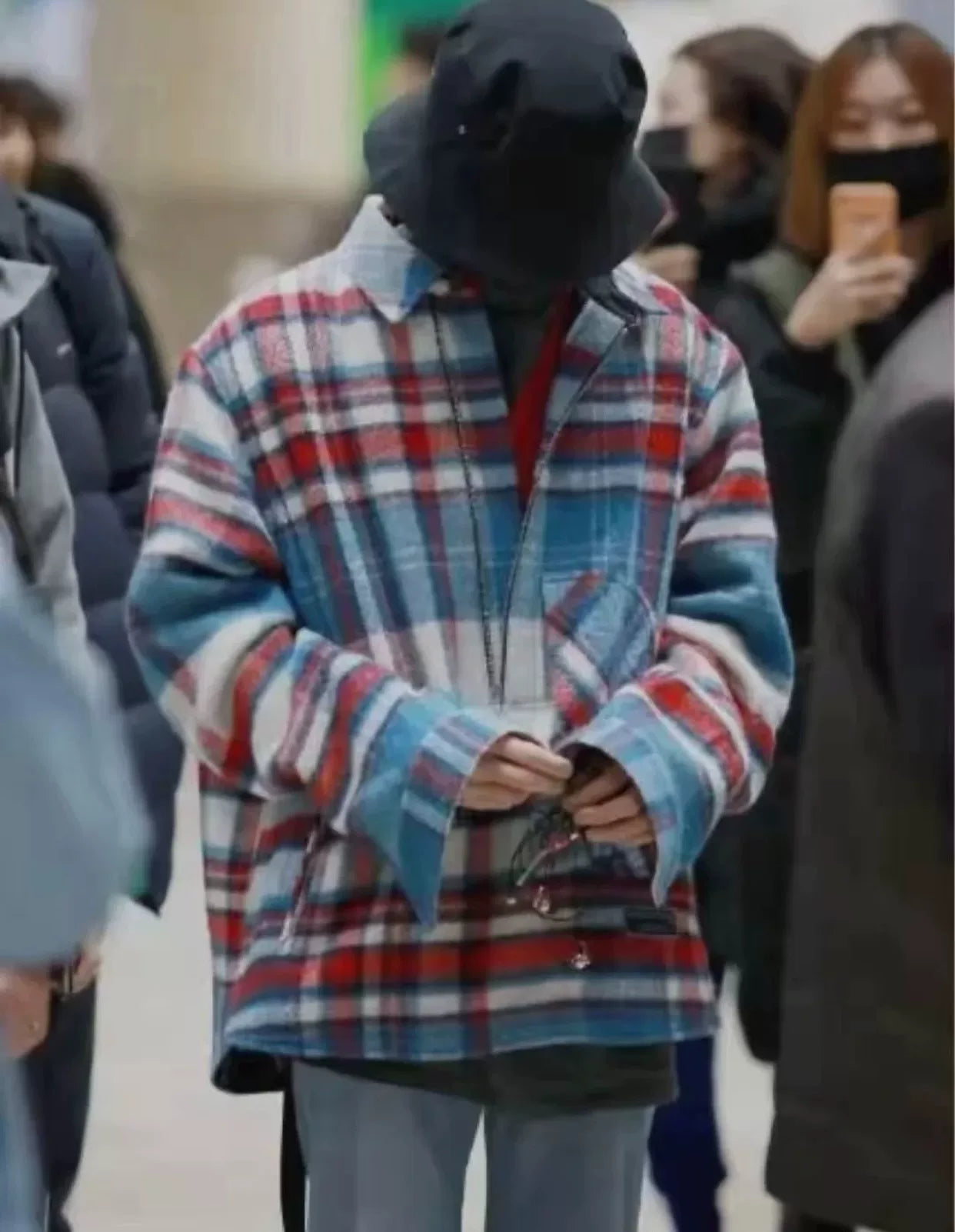 we11done plaid fleece half-zip jacket