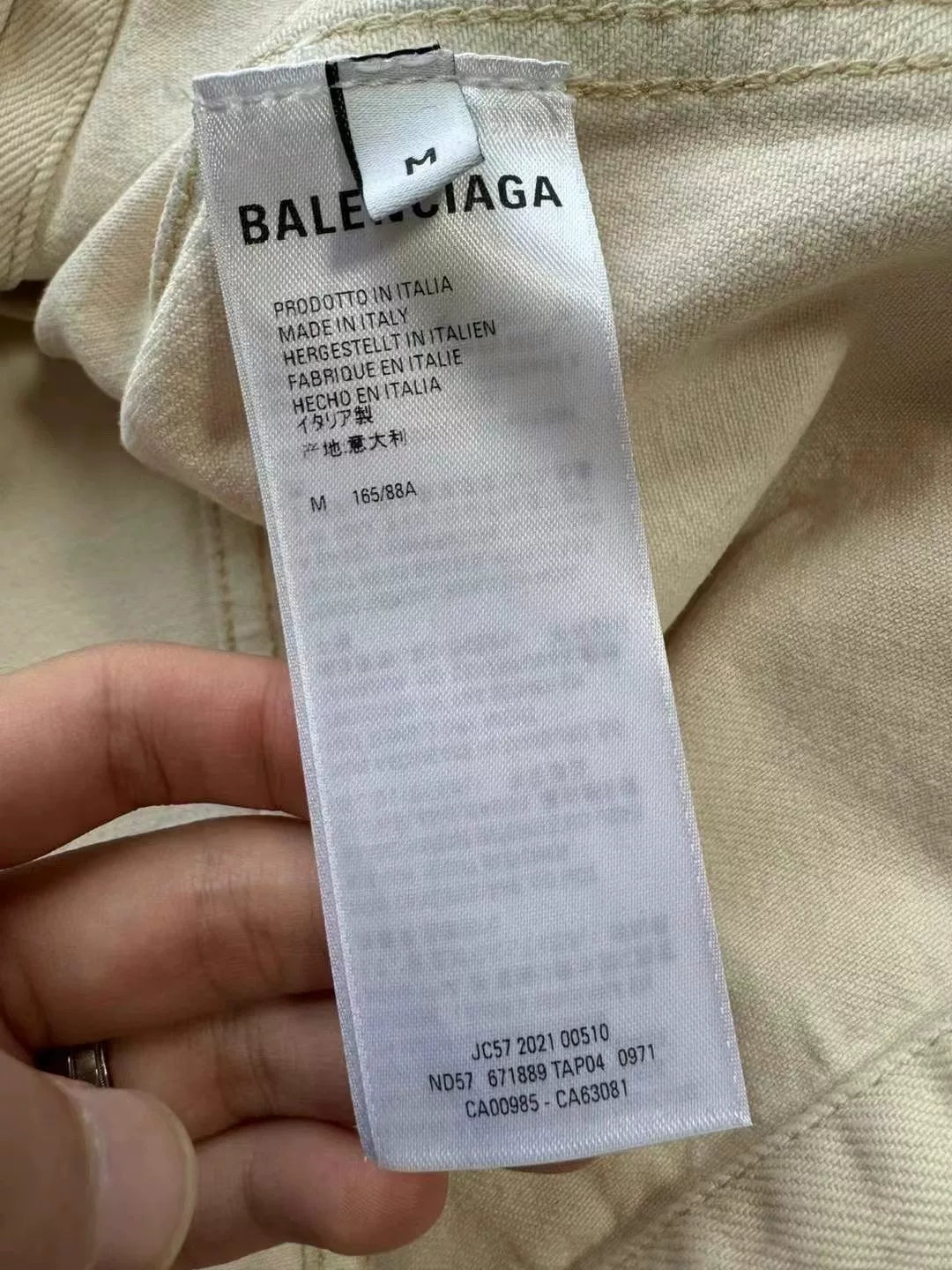 balenciaga beige distressed denim jacket