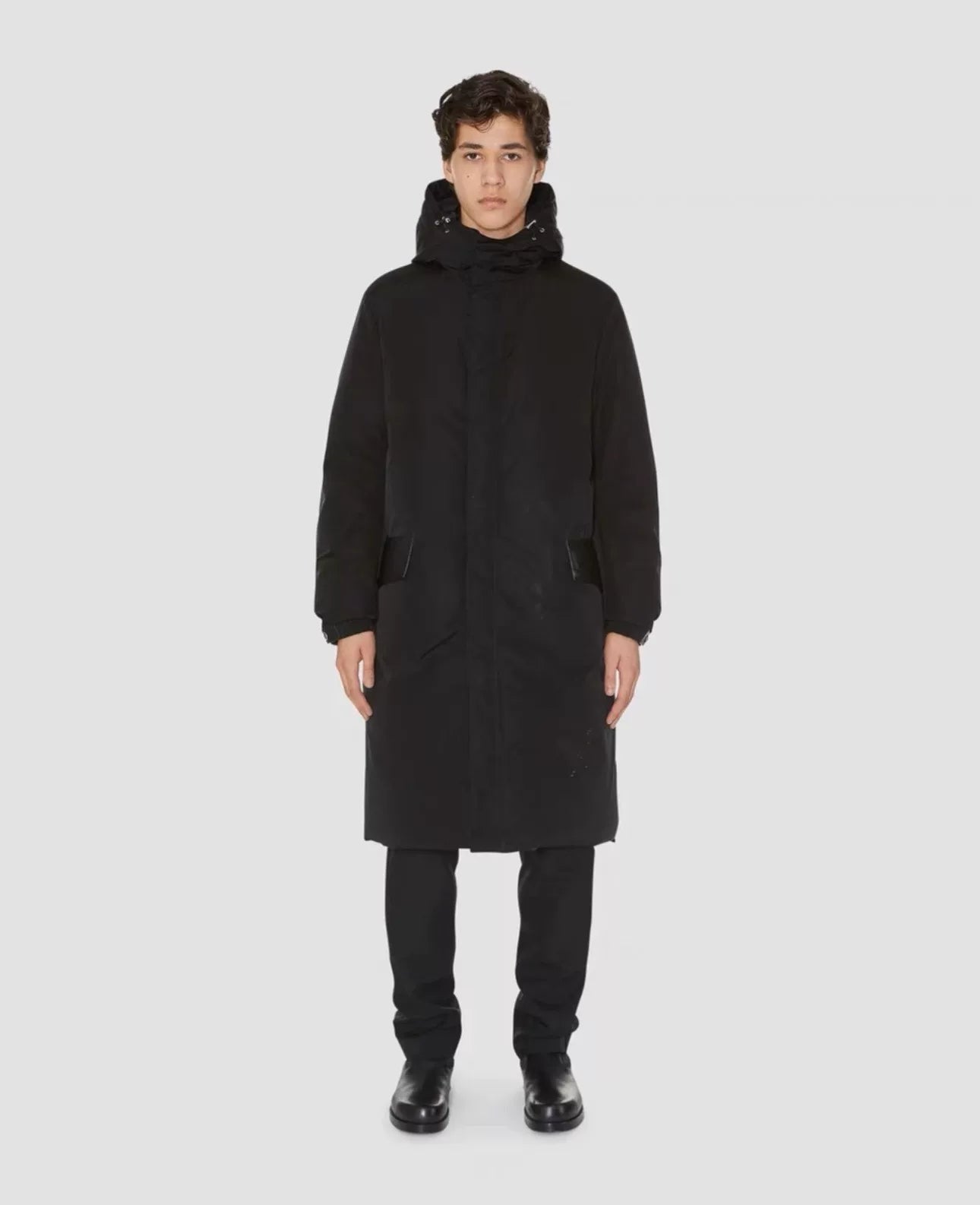 alyx long down jacket with leather accents