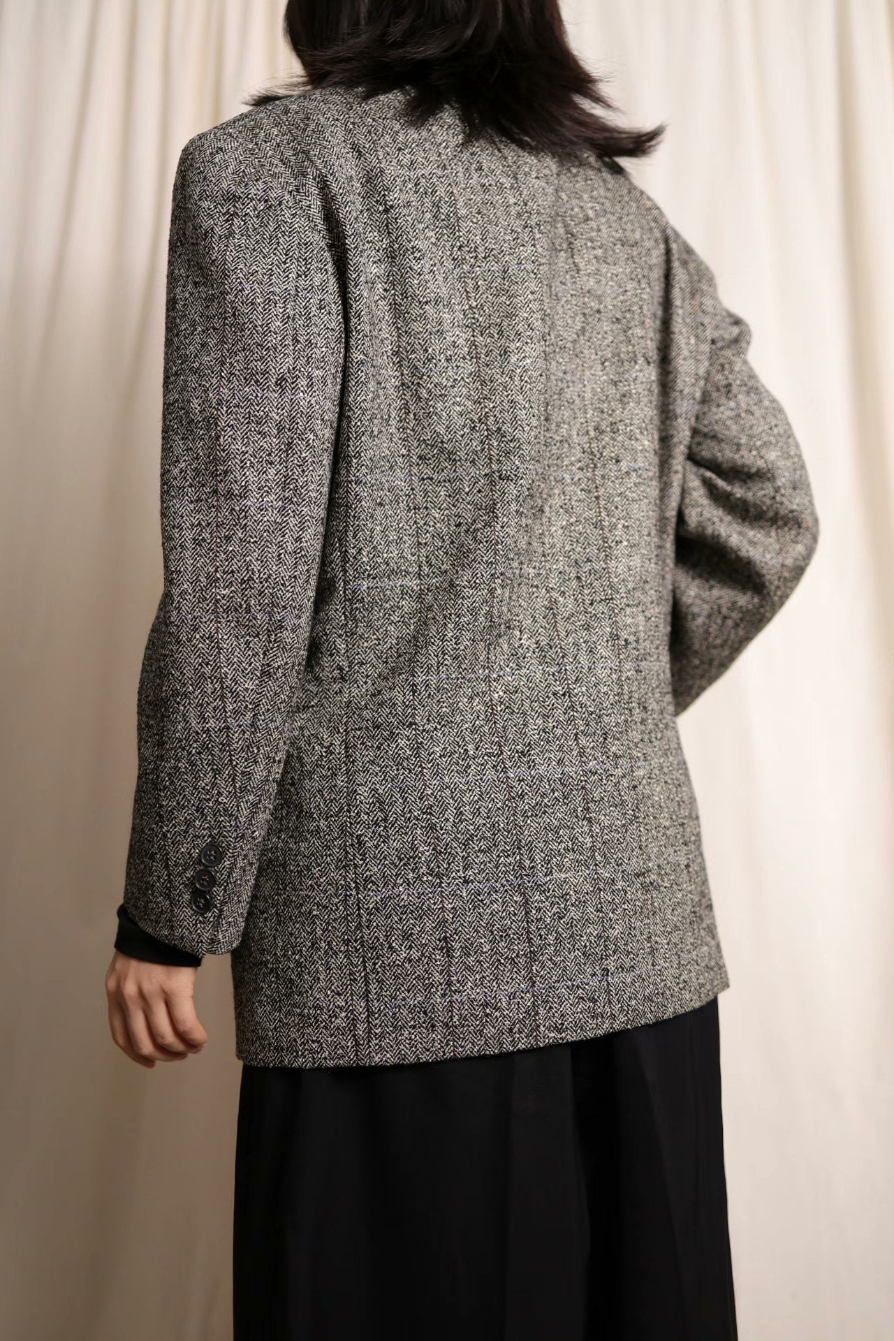 YSL Gray Herringbone Wool Suit Blazer