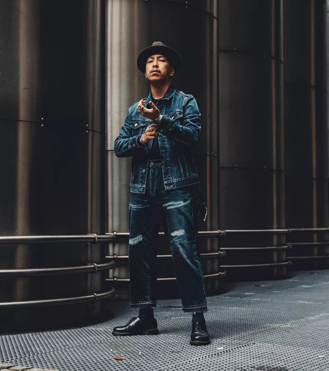 beams japan worn look denim pants