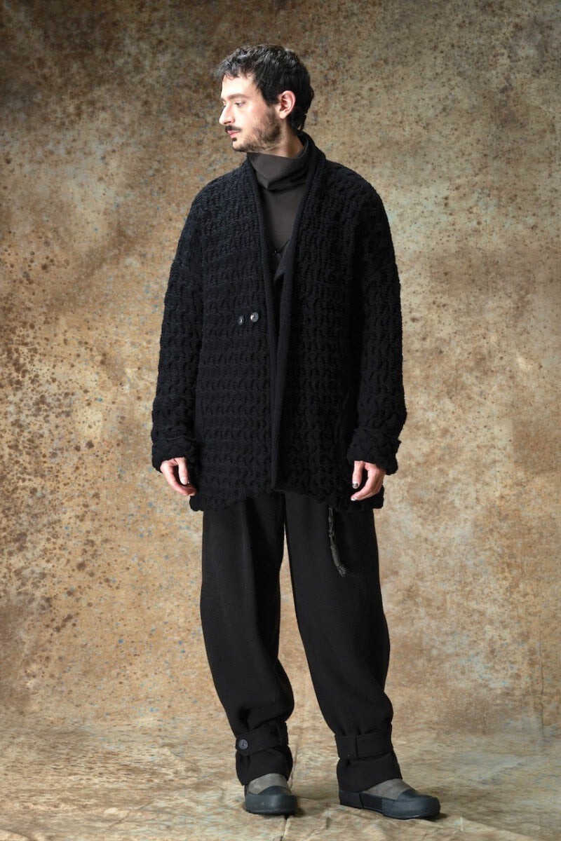 black oversized hand-knitted cashmere jacket
