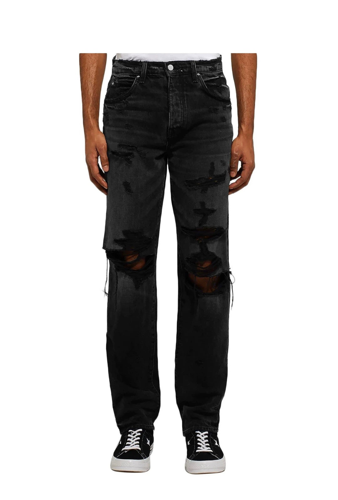 amiri destroyed slouch jeans in black