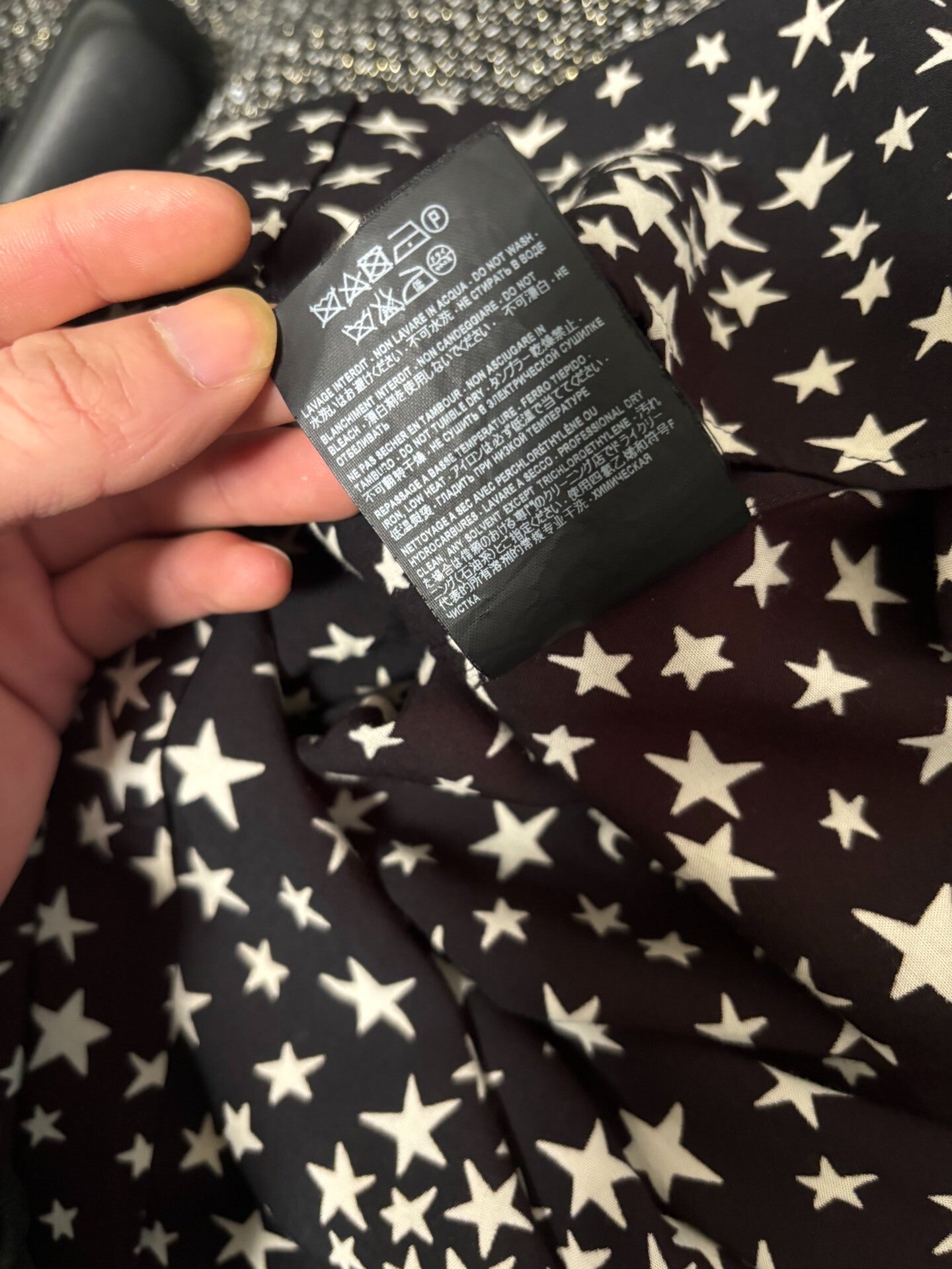 black and white star print shirt