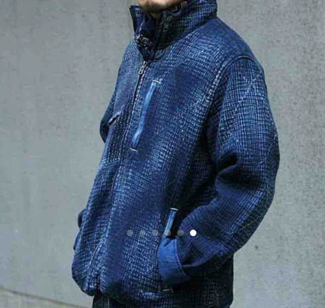 indigo sashiko light zip up outdoor jacket
