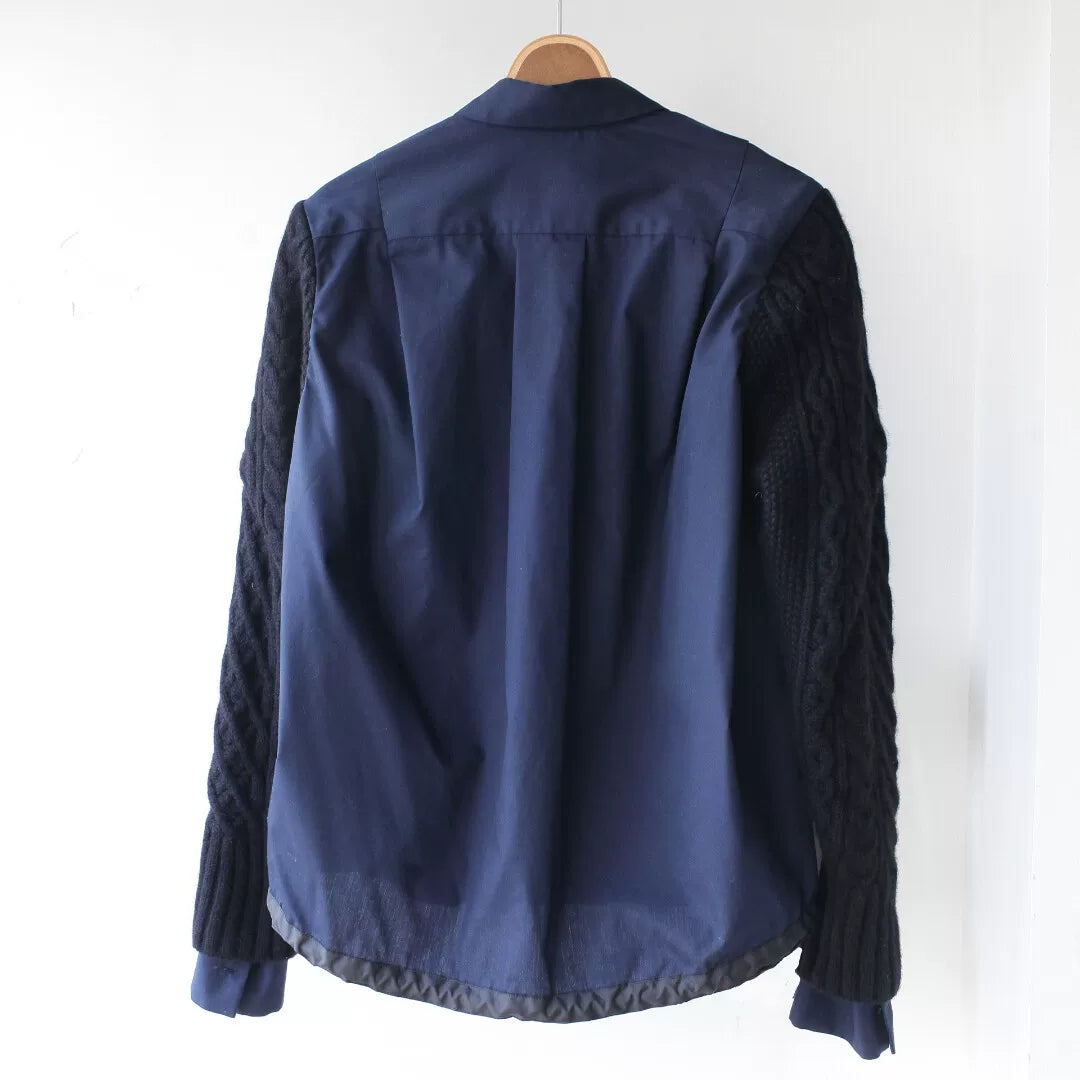 sacai knit patchwork button-up shirt