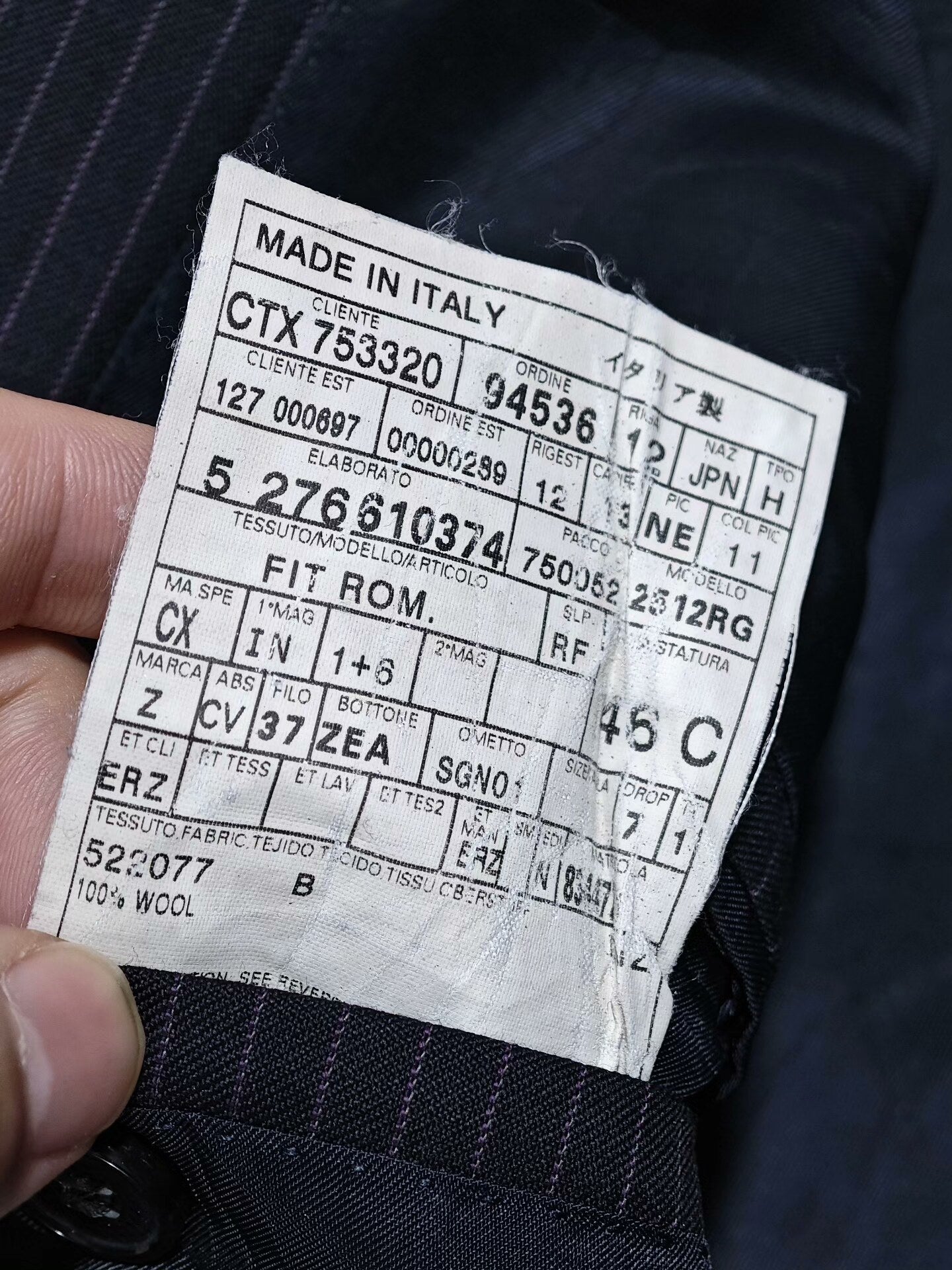 Zegna Italian Wool Striped Suit Jacket