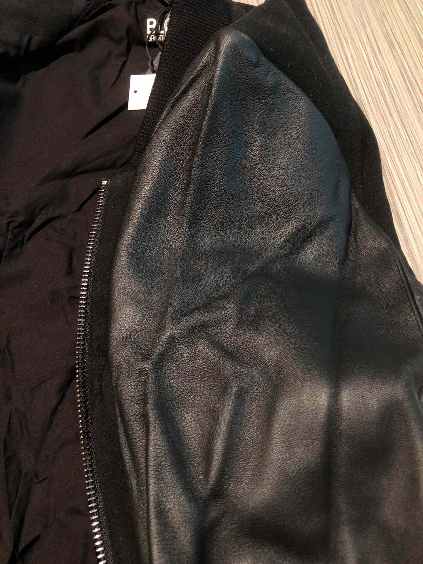 Blood Brother Black Leather Sleeve Bomber Jacket