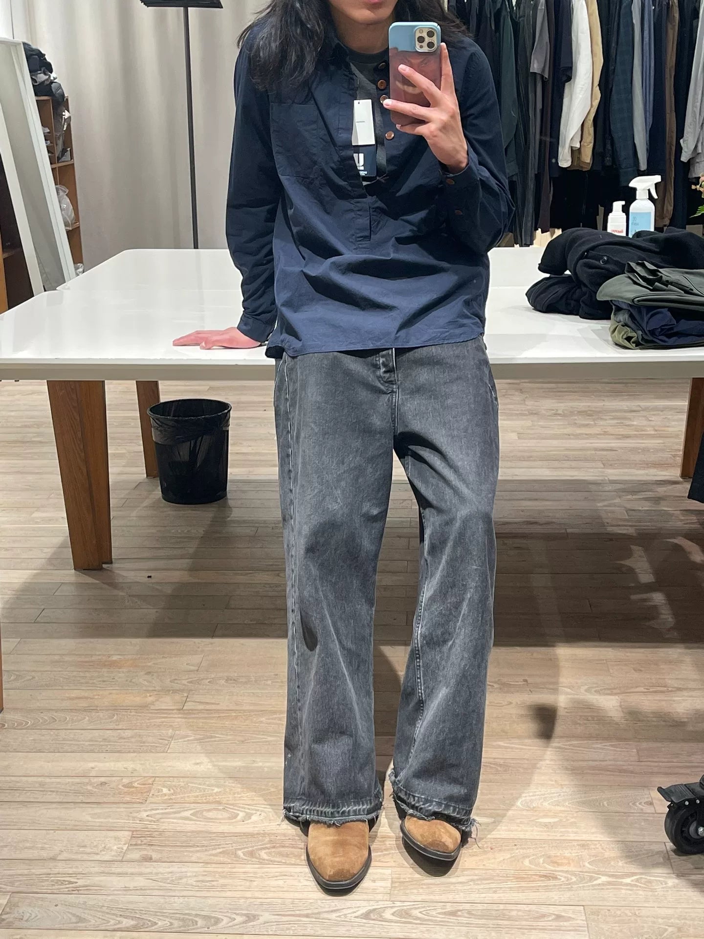 navy henley collar shirt from Undercover