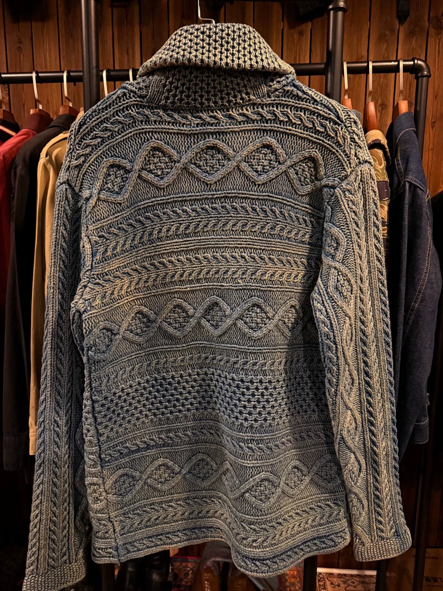 RRL Blue Dyed Knit Sweater Coat