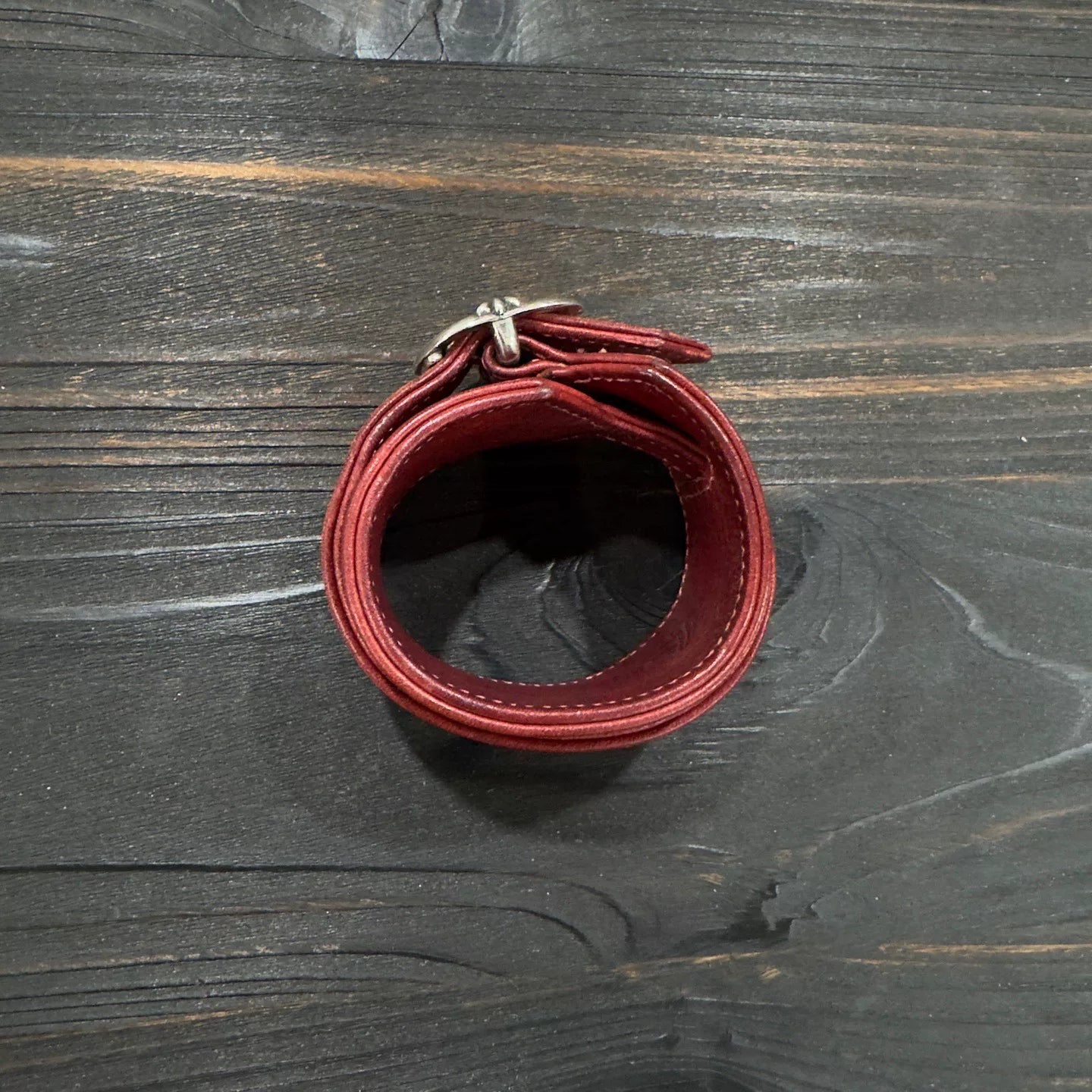 Chrome Hearts 925 Silver Red Leather Bracelet