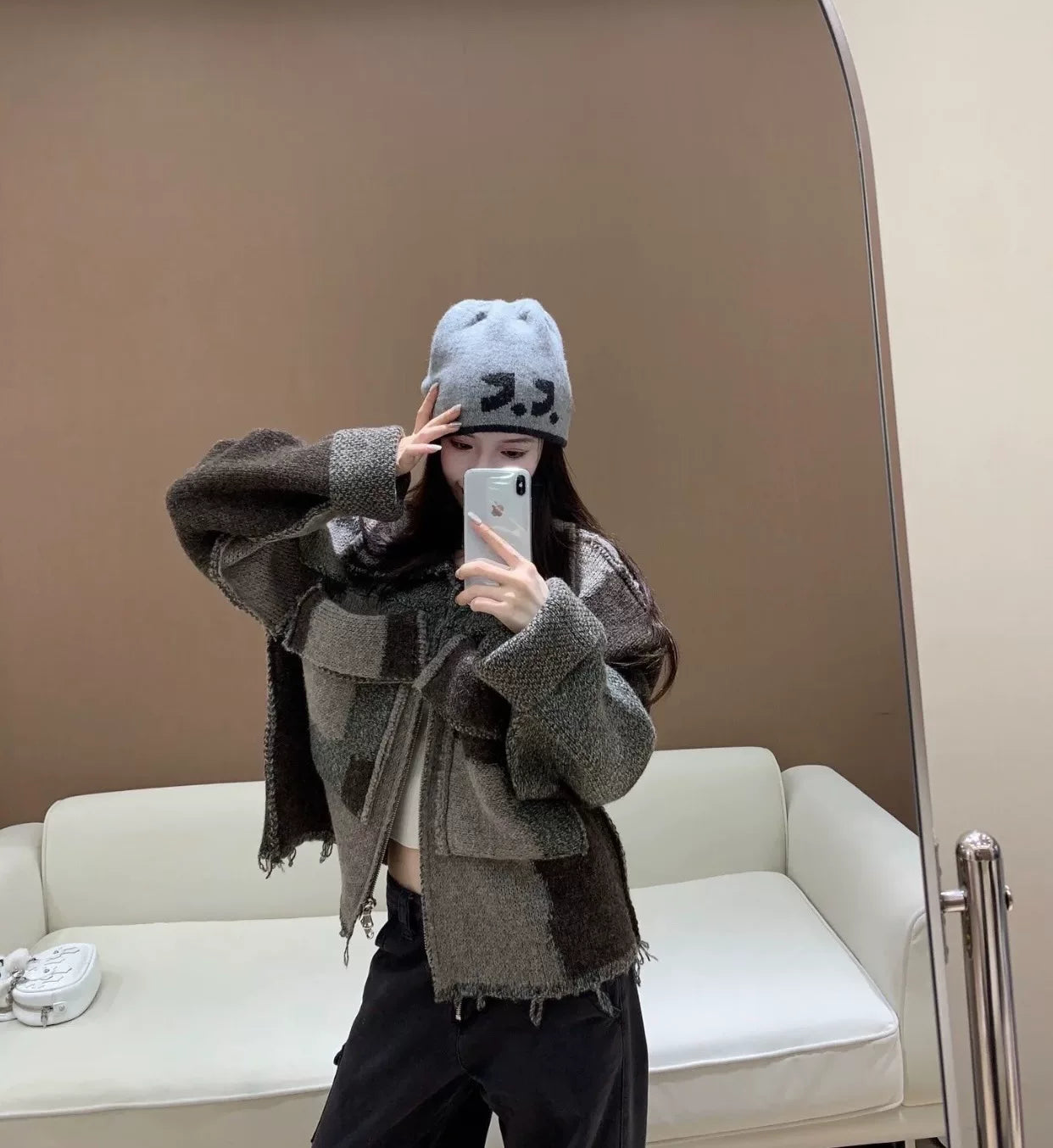 Deconstructed Wool Zip Jacket with Color Block