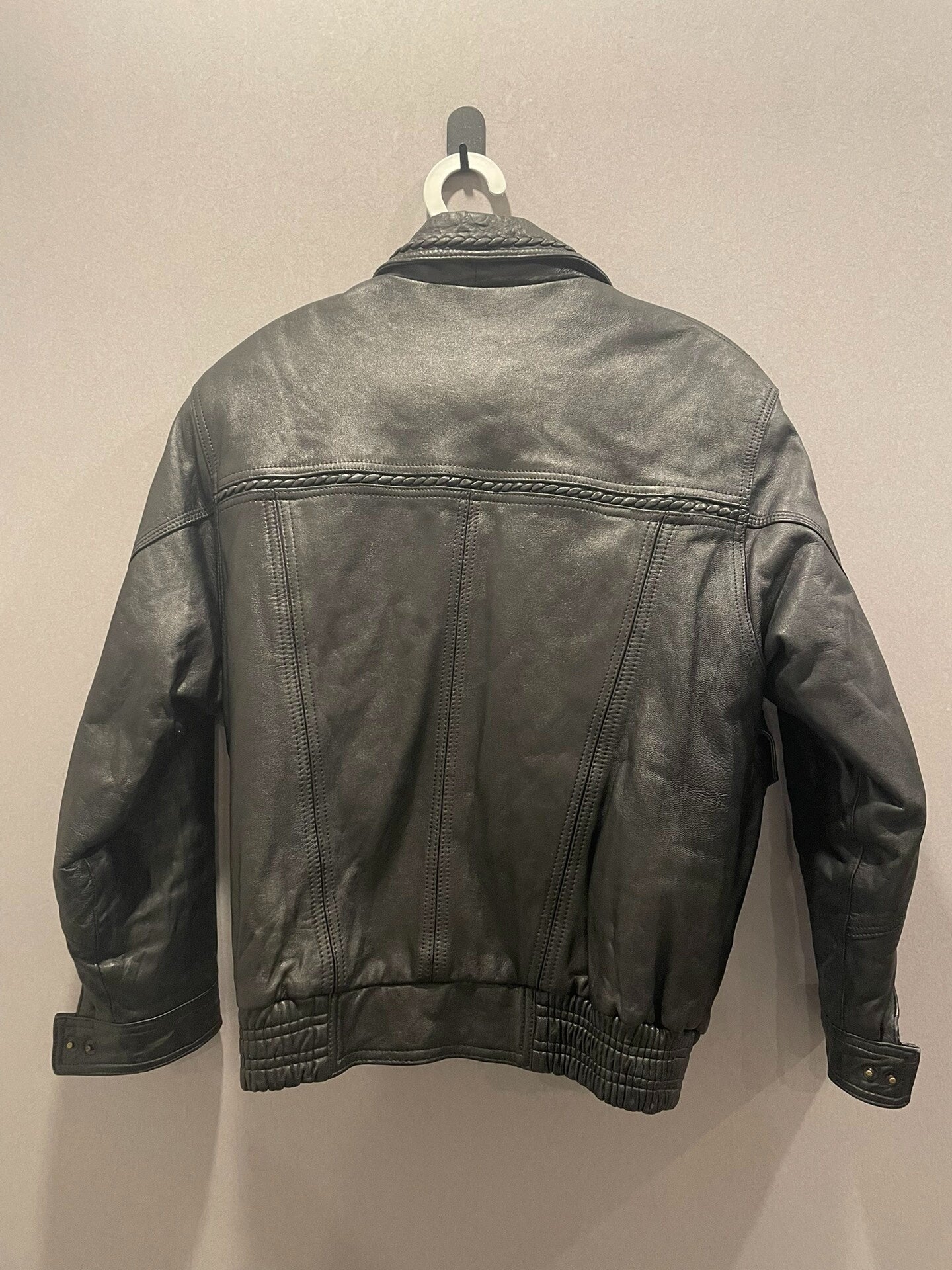 vintage woven leather jacket with detailed design