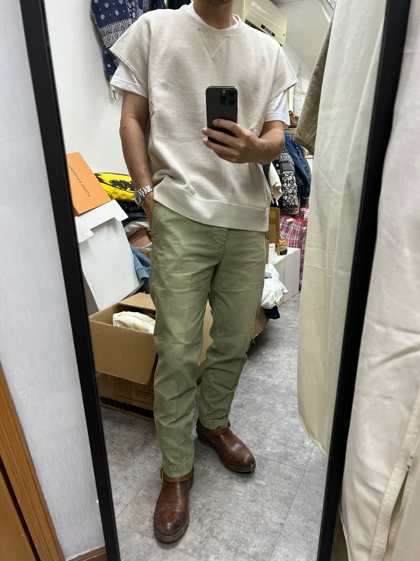 visvim chino pants damaged light green