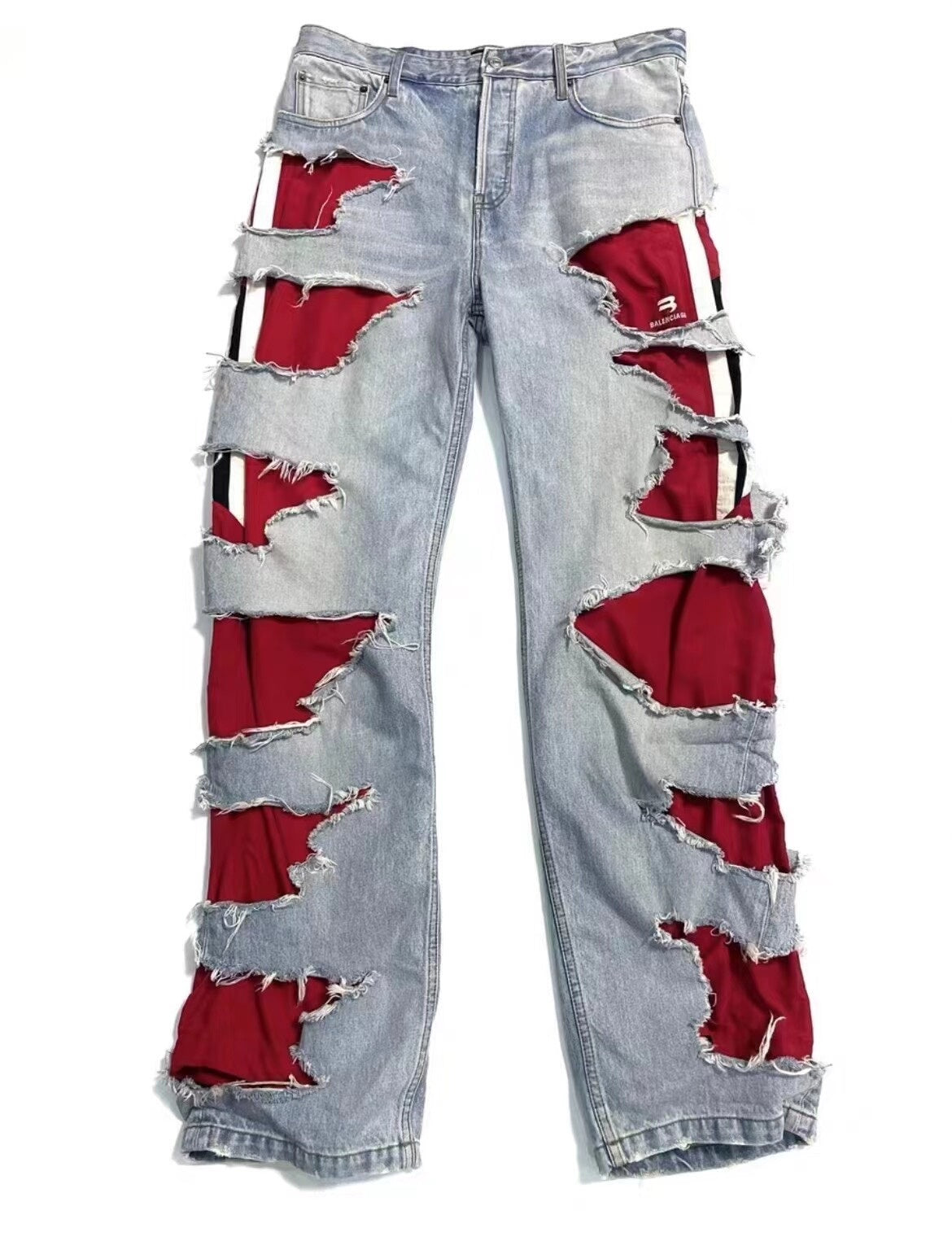 Balenciaga Red Layered Distressed Denim Pants
