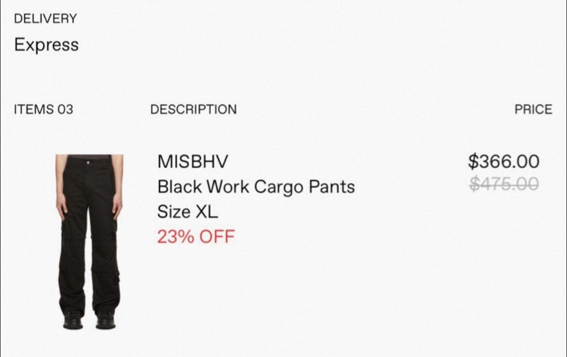 misbhv cargo wide-leg pants size XL