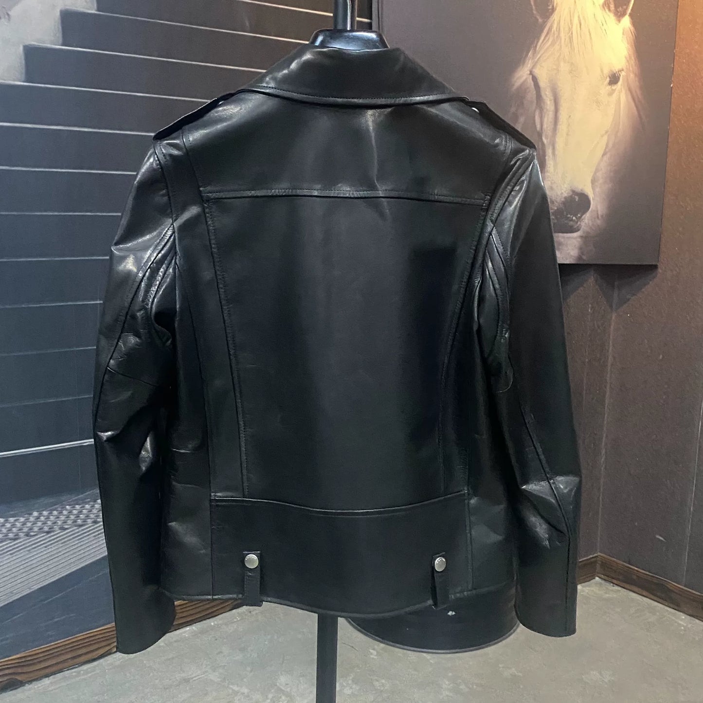 Black Goat Leather Biker Jacket